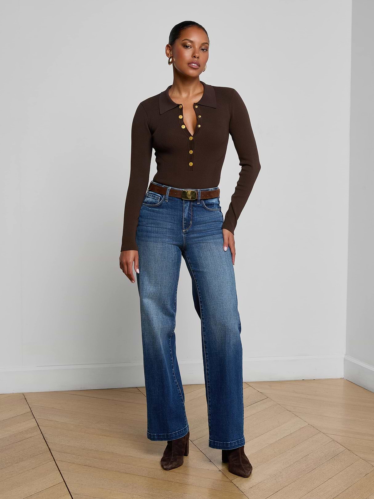 Quincy Wide-Leg Corduroy Jean in Black | L'AGENCE