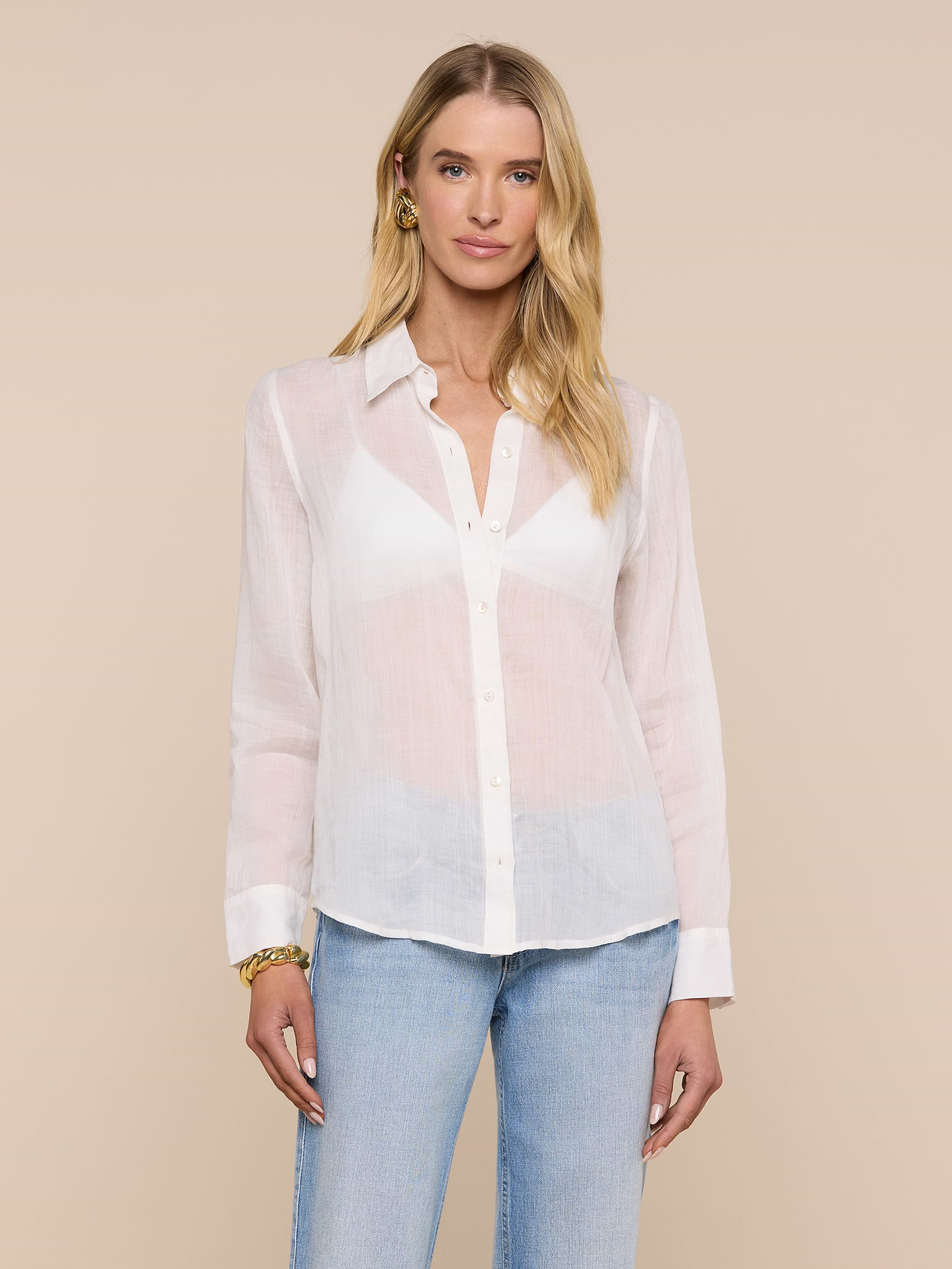 Seychelle Cropped Eyelet Blouse in Ivory | L'AGENCE