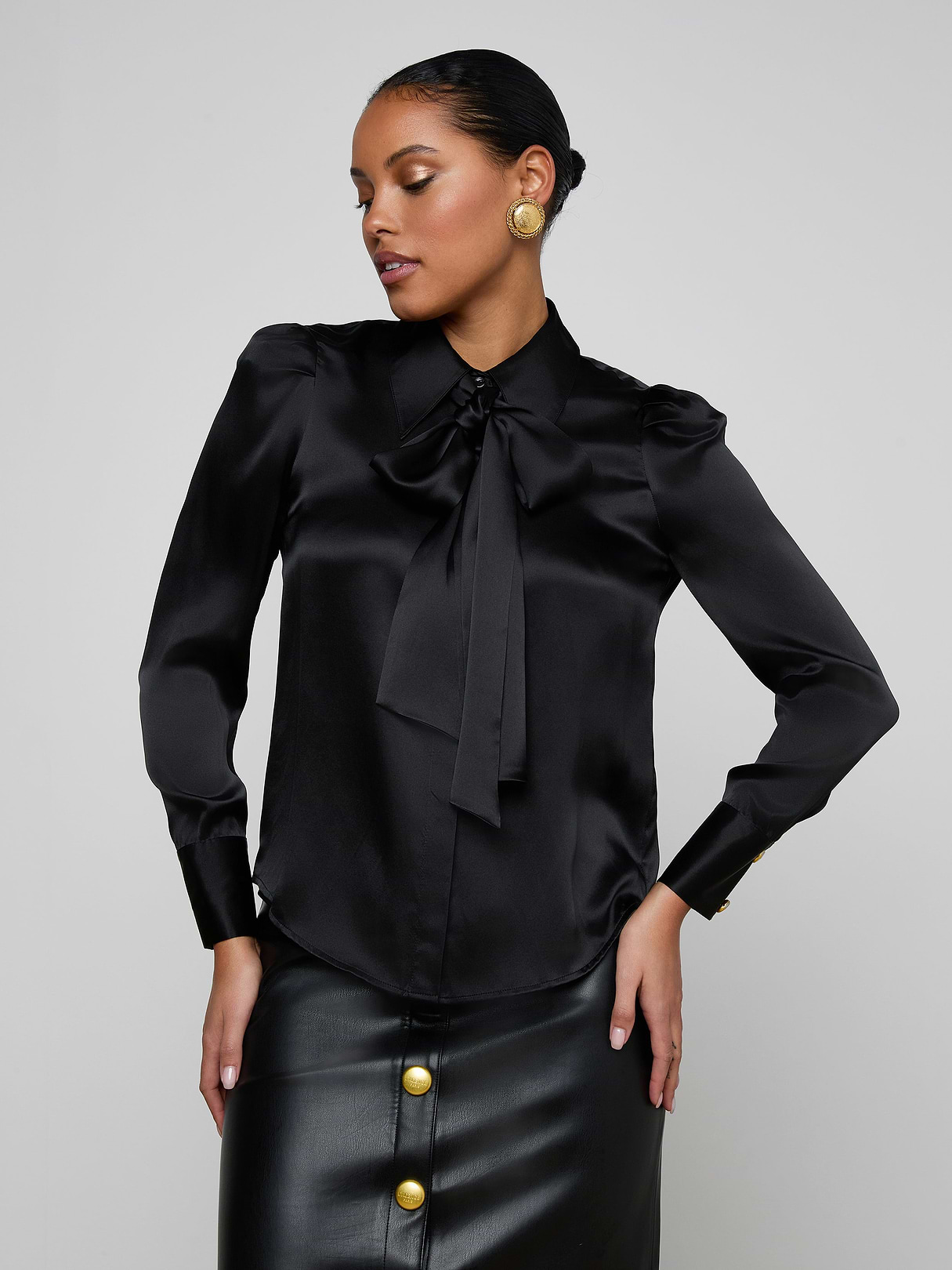 eLLa selectshop drawstring blouse ブラック Ellah Silk Blouse in Black | L'AGENCE