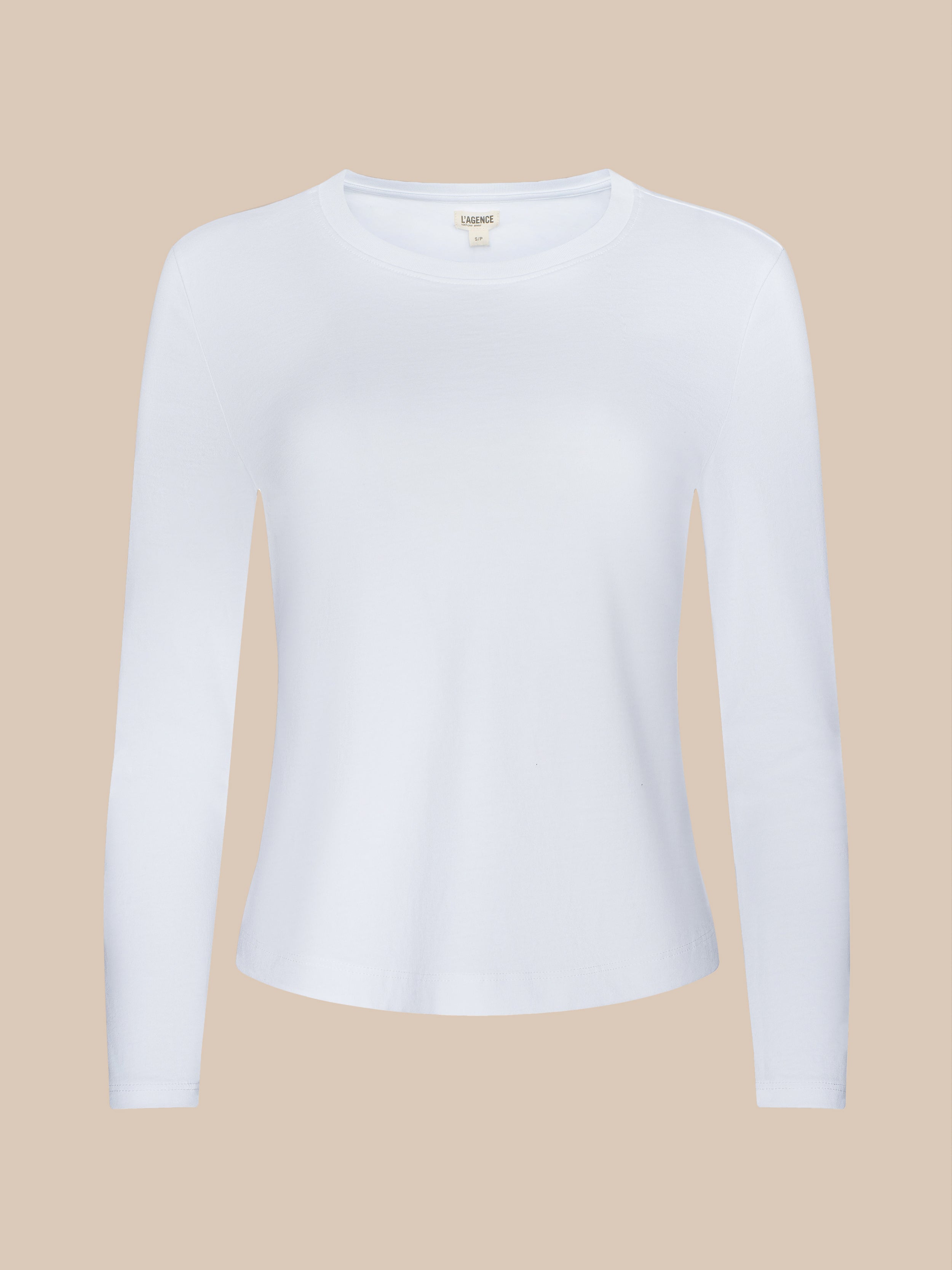 Tess Long Sleeve Tee in White Micro Modal | L'AGENCE