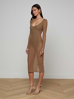 white christmas dresses L'agence Mary Corset Midi Dress in Midnight/Gold