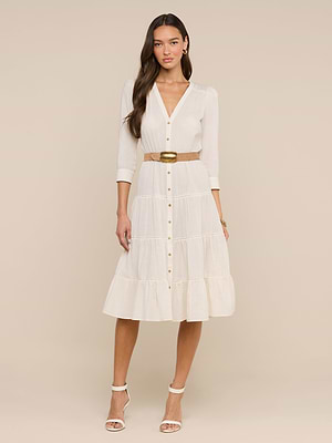 white graduation dress college Élise pleated peplum-hem blazer dress in White L / White main image 0
