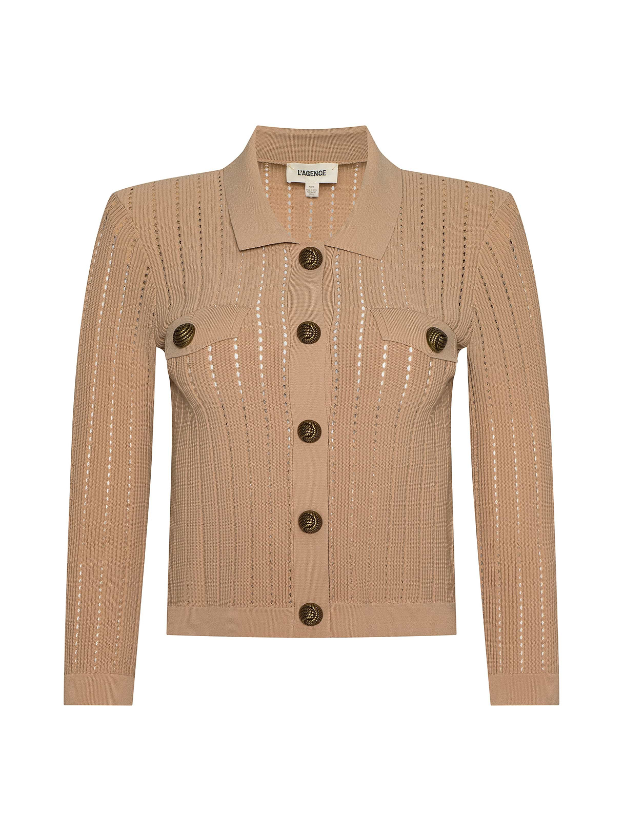 Penelope Cabled Cardigan in Almond/Gold | L'AGENCE