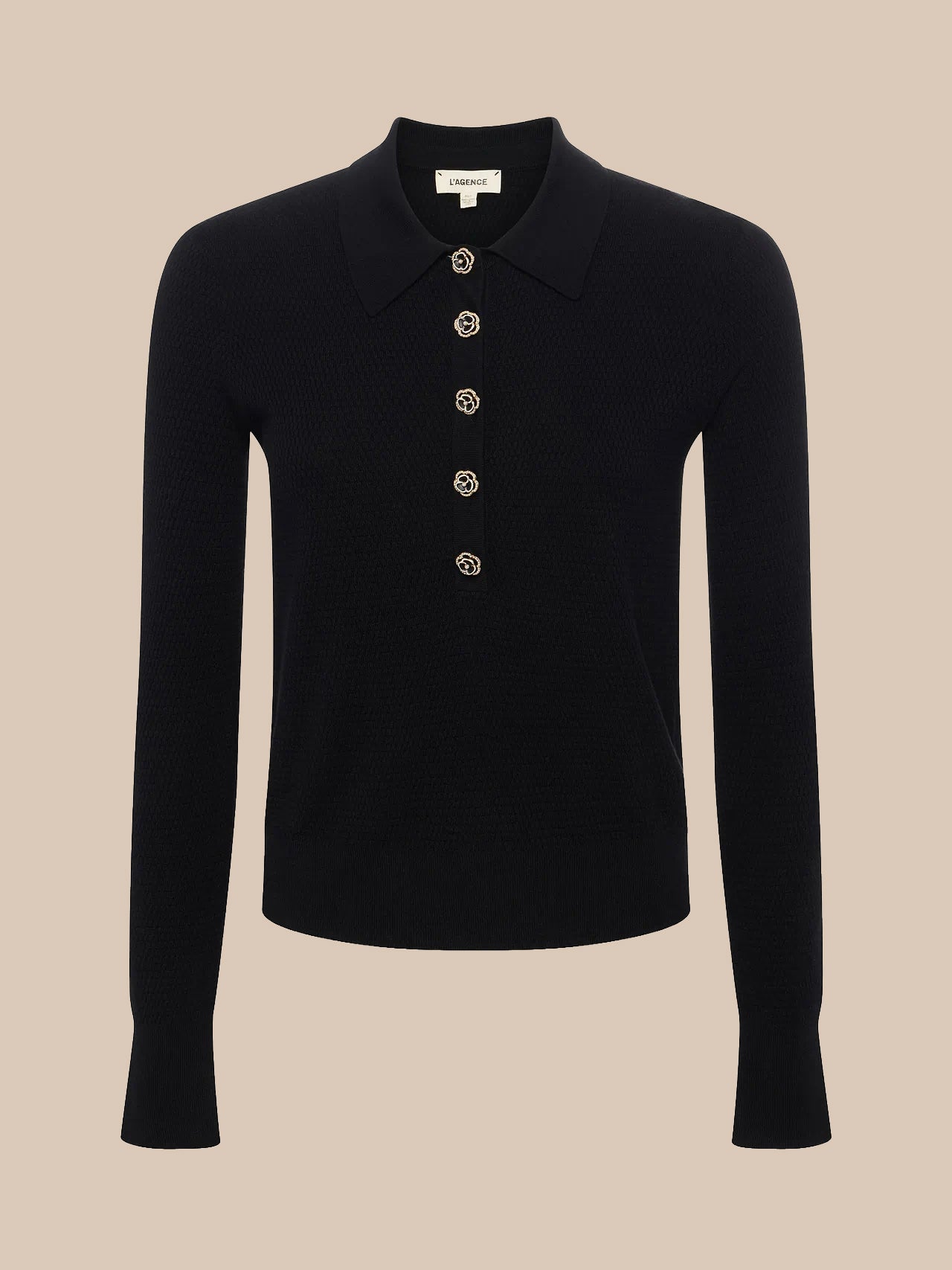 Ronda Knit Henley Top in Black/Gold | L'AGENCE