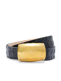 Milou Belt in Black Croc Embossed/Gold | L display picture 3