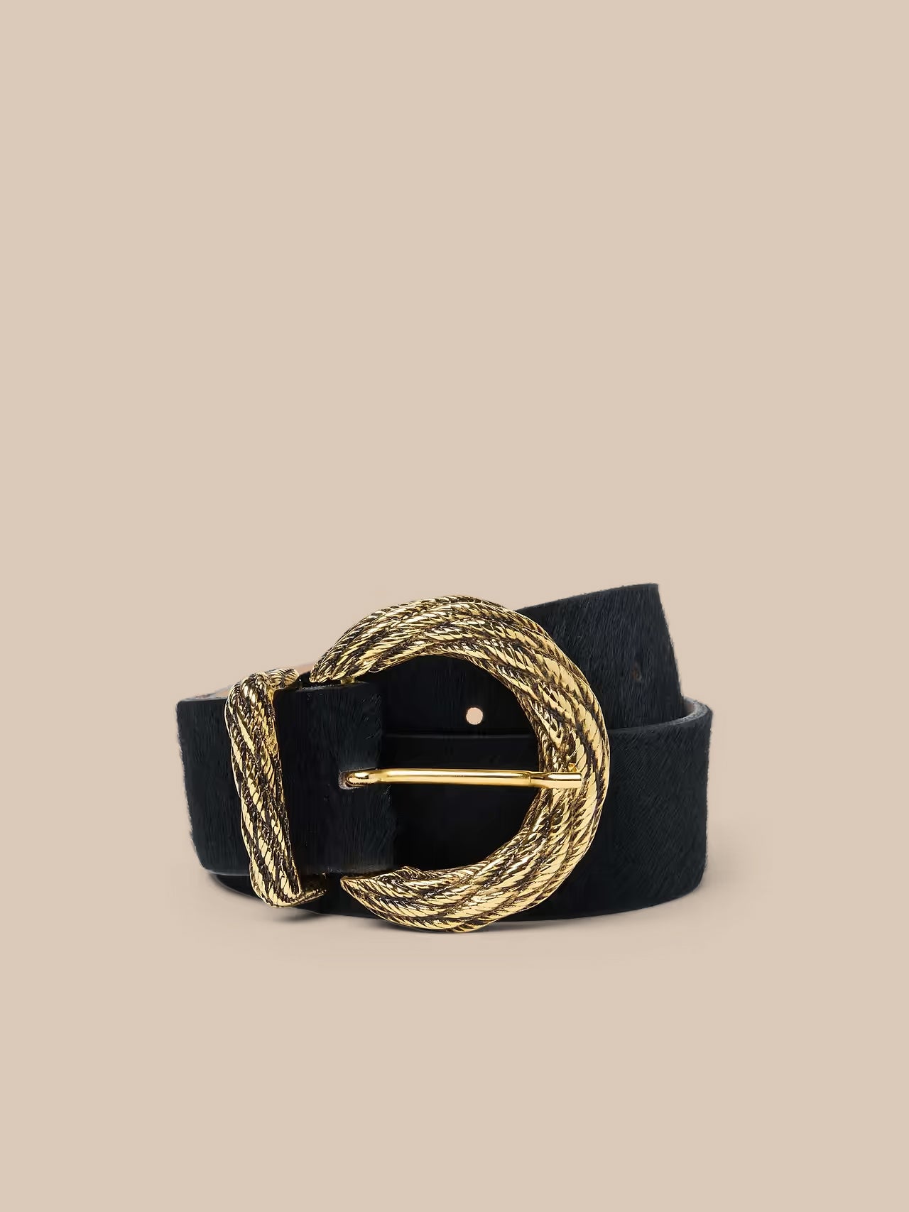 Amis Belt in Black Croc Embossed/Gold | L'AGENCE