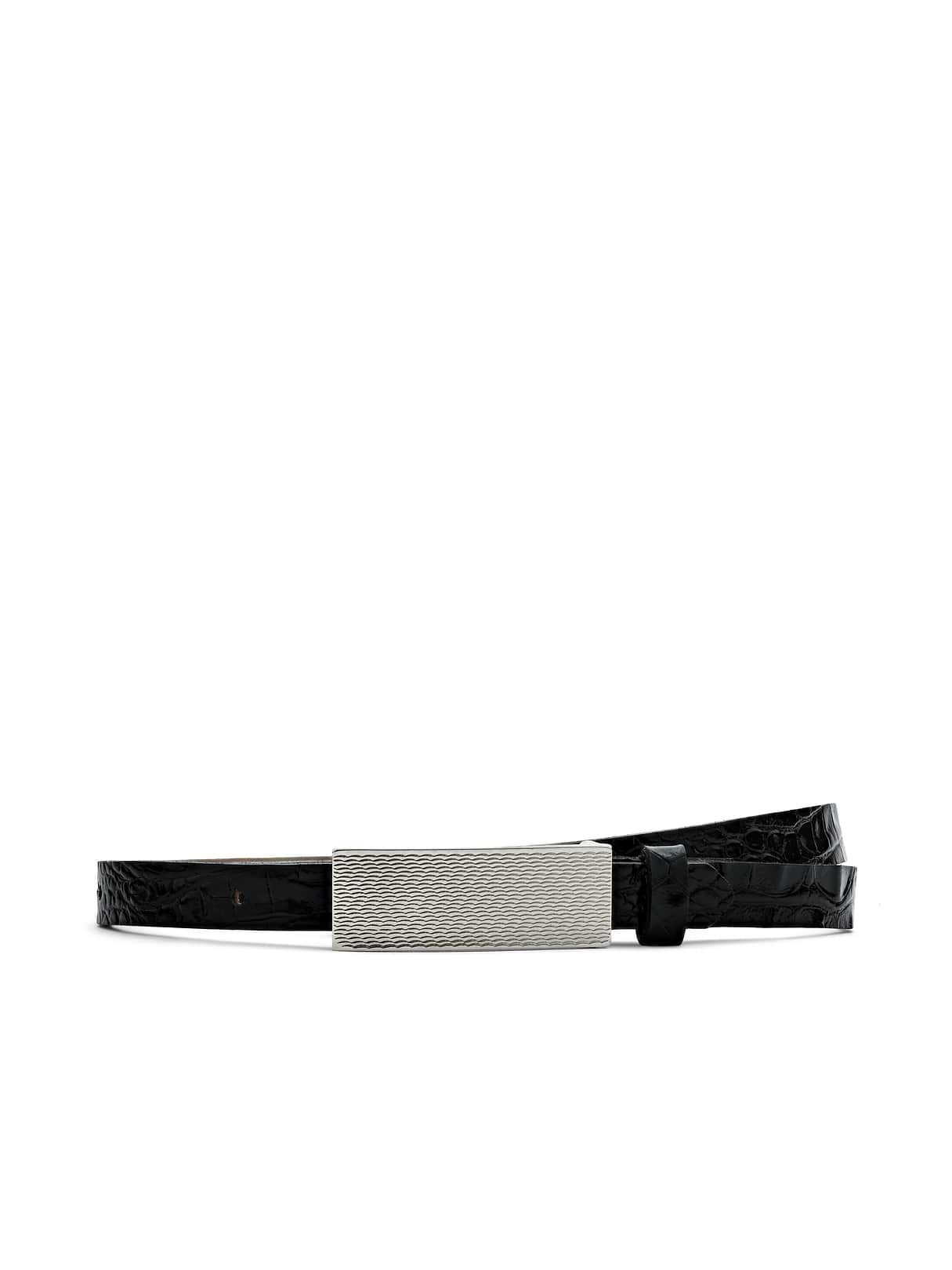Elyse Croc-Embossed Leather Belt in Chocolate Croc Embossed | L'AGENCE