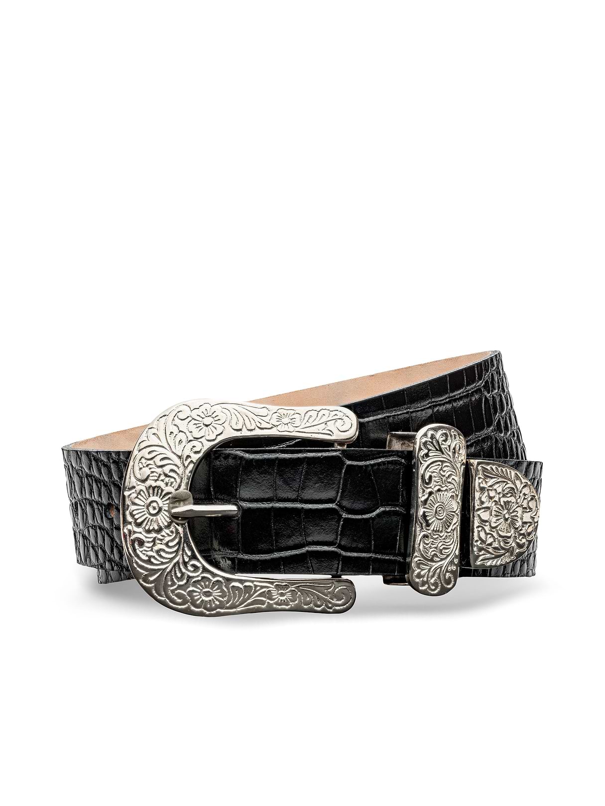 新品 Ameri L ANTIQUE BELT ブラック Amerie Belt in Black Croc Embossed | L'AGENCE