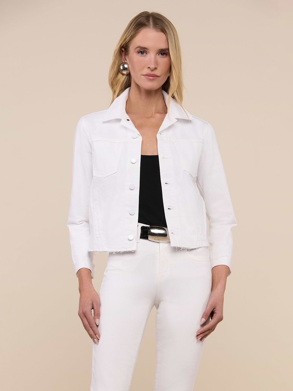 denim jacket with white dress L'AGENCE Janelle Slim Women Jacket