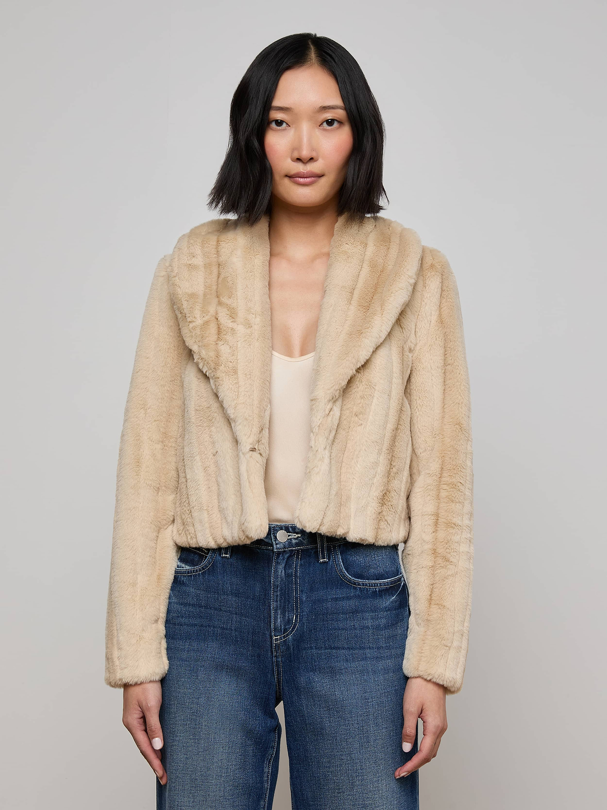 Davy Faux Fur Jacket in Latte Striped Fur | L'AGENCE