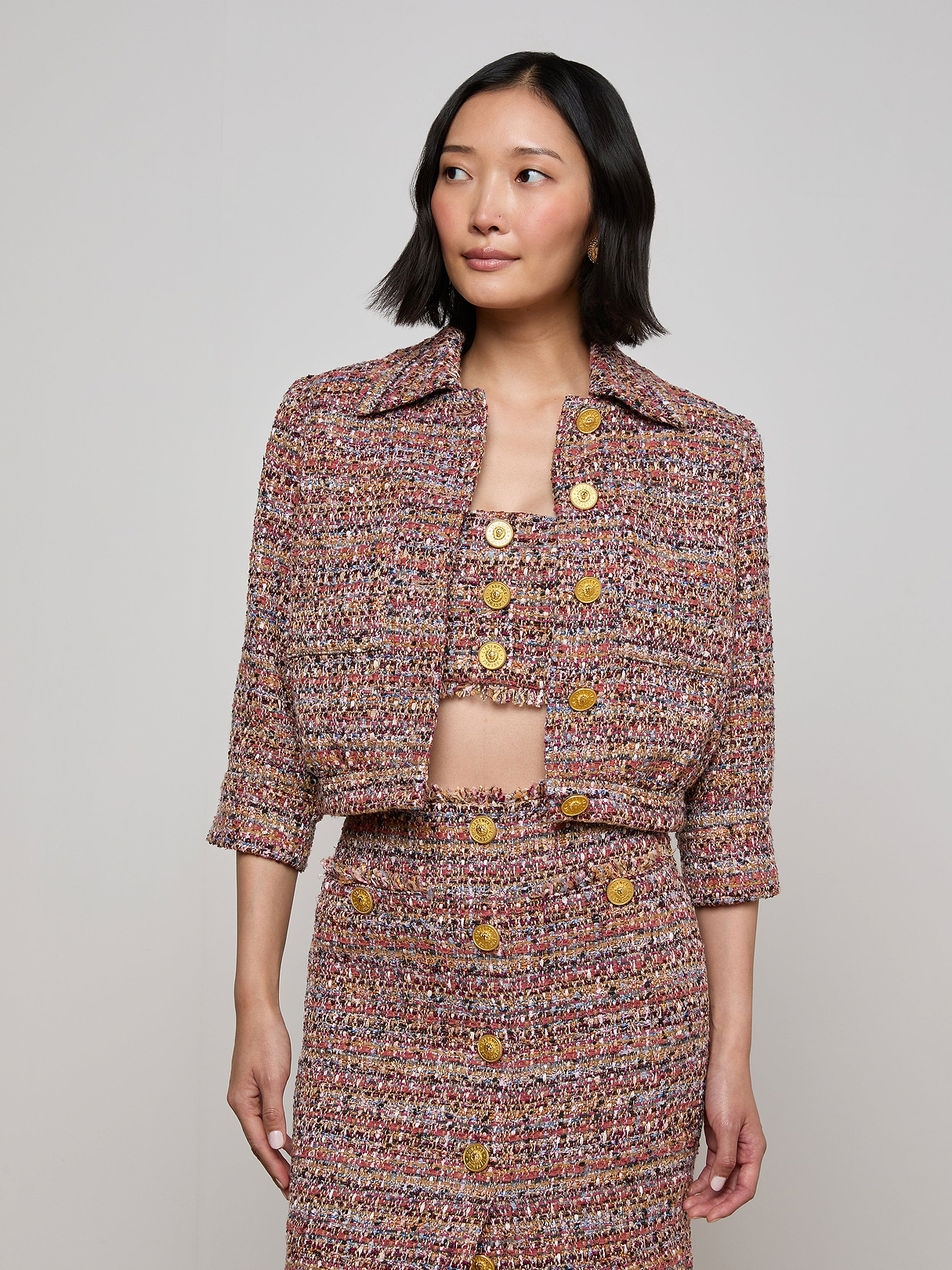 Jia Tweed Jacket in Mauve/Tan Multi Tweed | L'AGENCE
