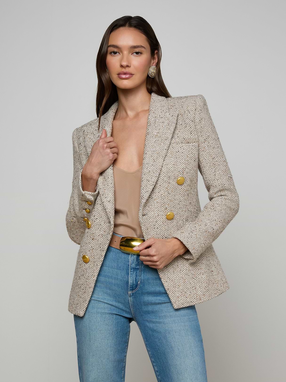 Kyomi Tweed Blazer in Neutral Multi Tweed | L'AGENCE