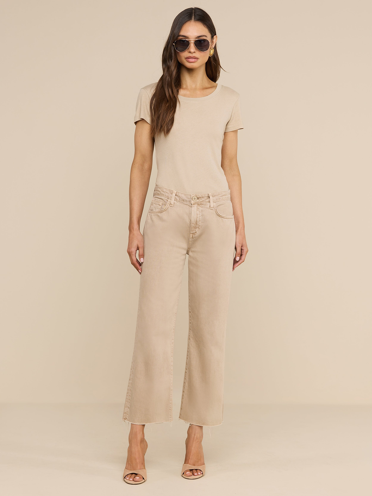 Wanda Cropped Wide-Leg Jean in Biscuit | L'AGENCE