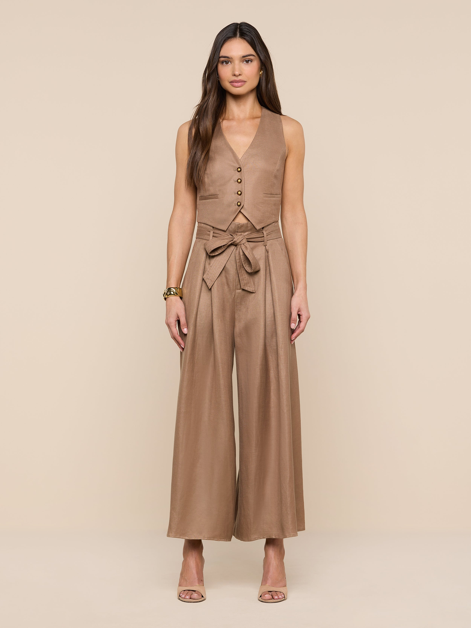Lowen Linen-Blend Pant in Barley | L'AGENCE