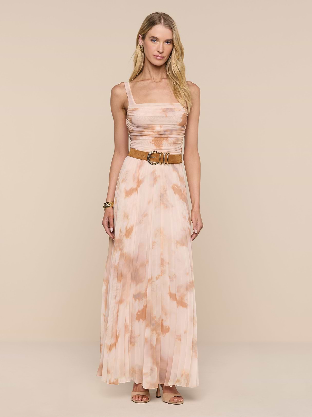 Torin Pleated Maxi Skirt in Frappe Multi Tie Dye | L'AGENCE