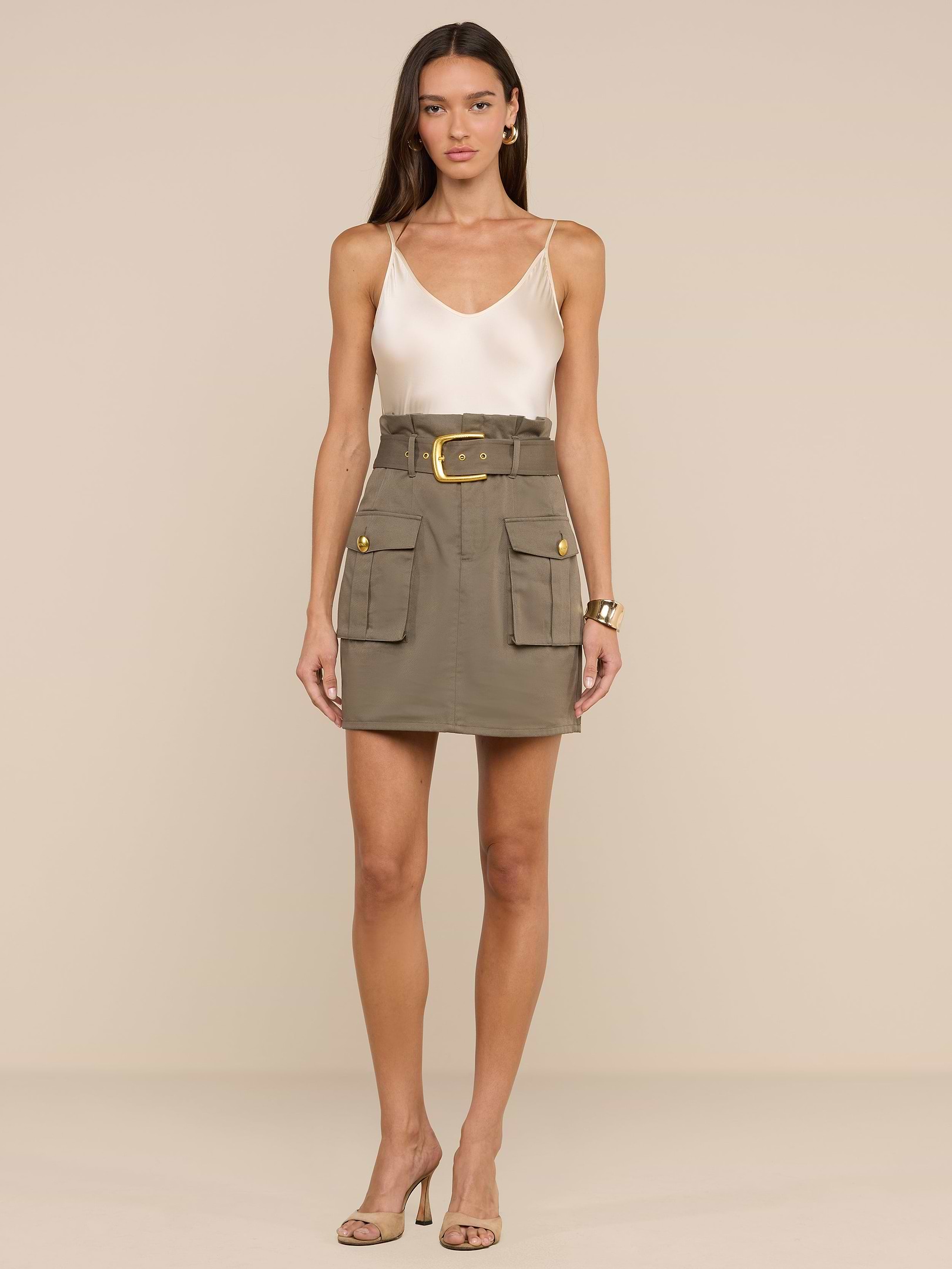 Maelis Mini Skirt in Smokey Olive | L'AGENCE Maelis Mini Skirt in Smokey Olive | L'AGENCE