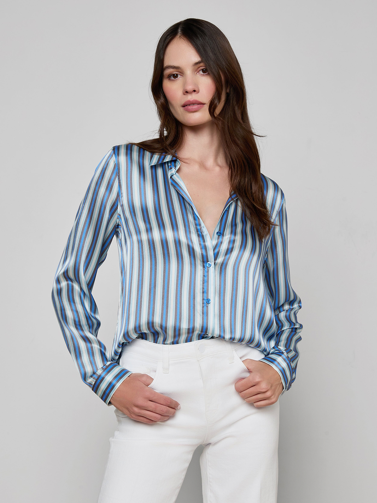 はる　stripe embroider logo blouse Blue Stripe Willow Blouse | Tuckernuck