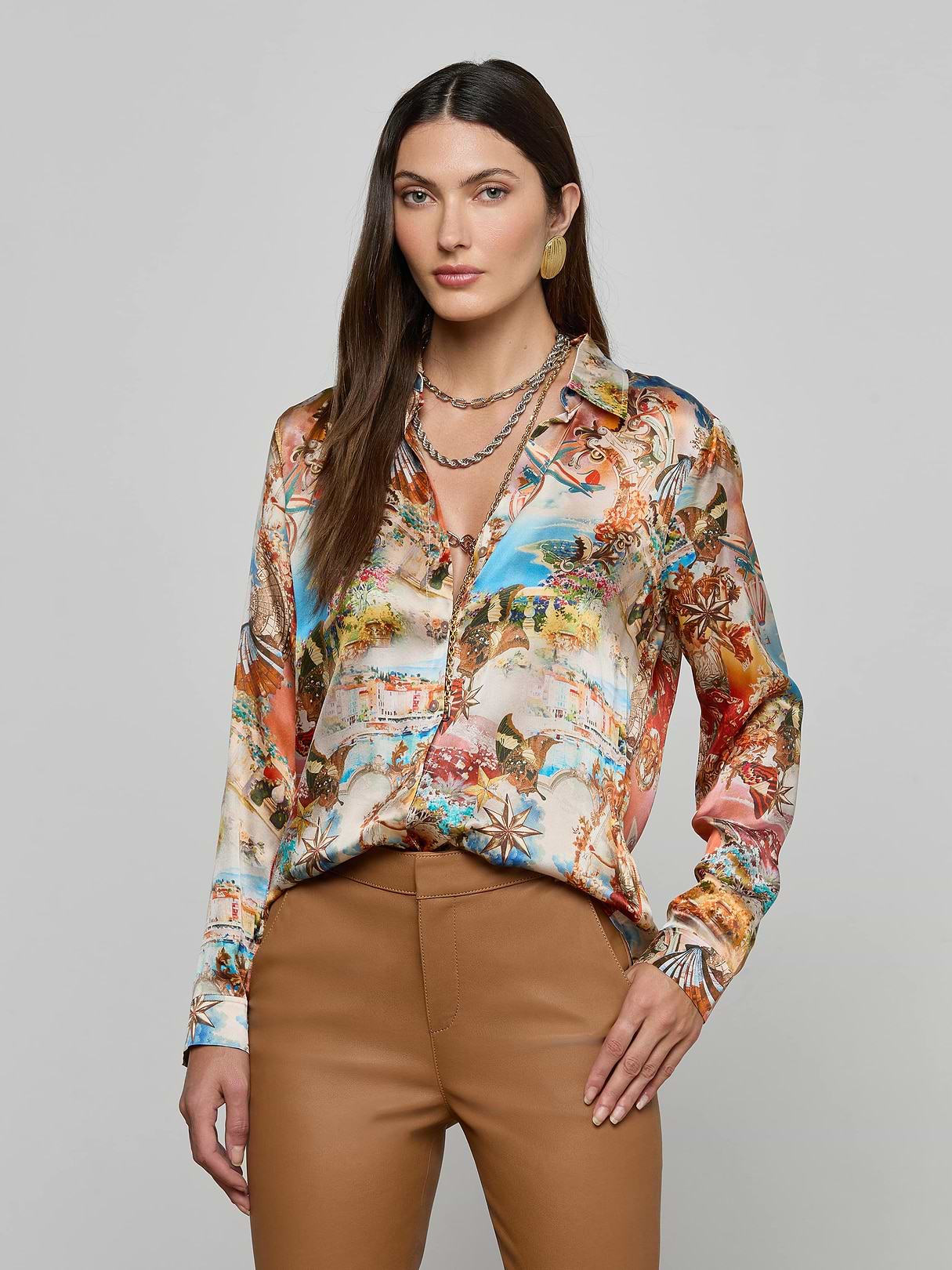 Tyler Silk Blouse in Multi Collage | L'AGENCE