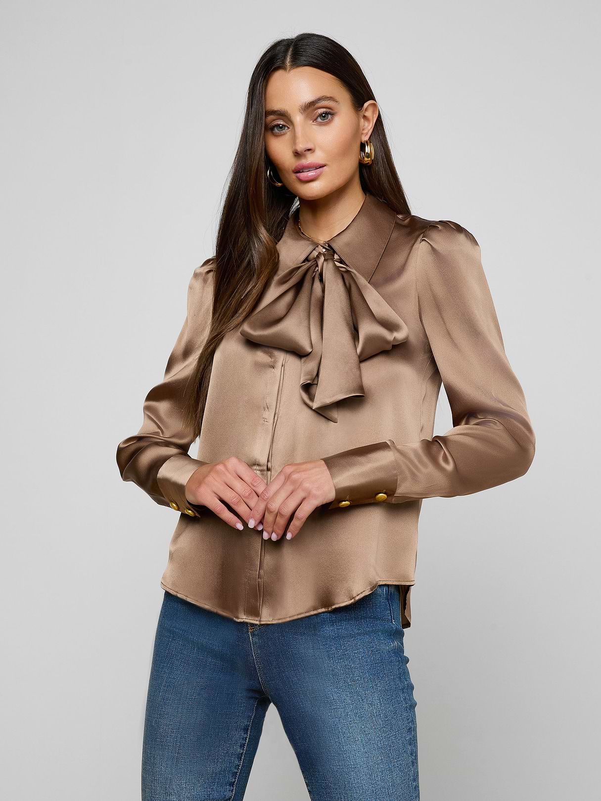 Honey Silk Blouse in Portabella | L'AGENCE