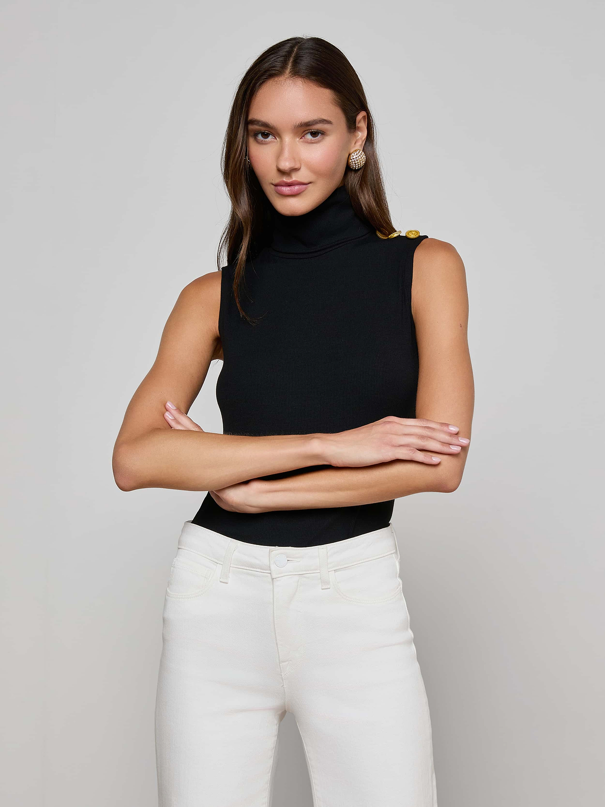 Ceci Sleeveless Turtleneck in Black/Gold | L'AGENCE