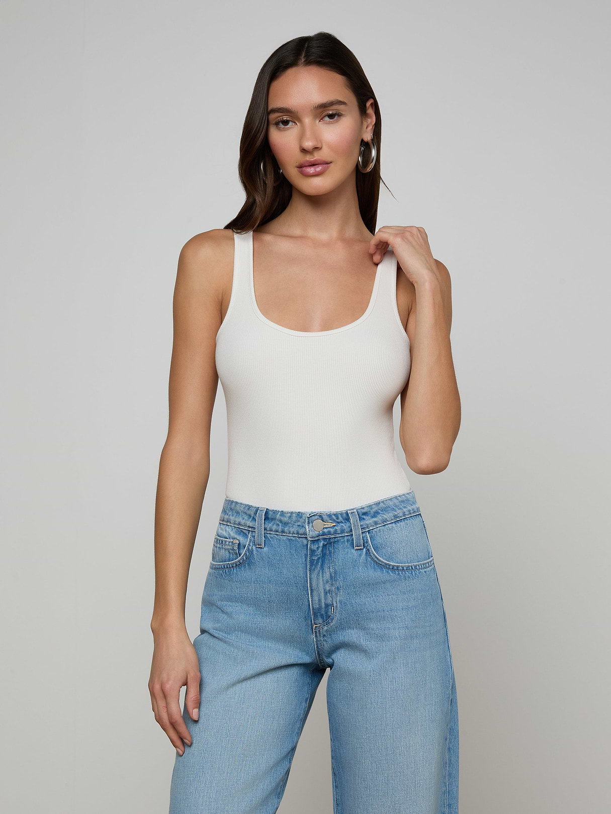 Nica Scoopneck Bodysuit in Vintage White | L'AGENCE