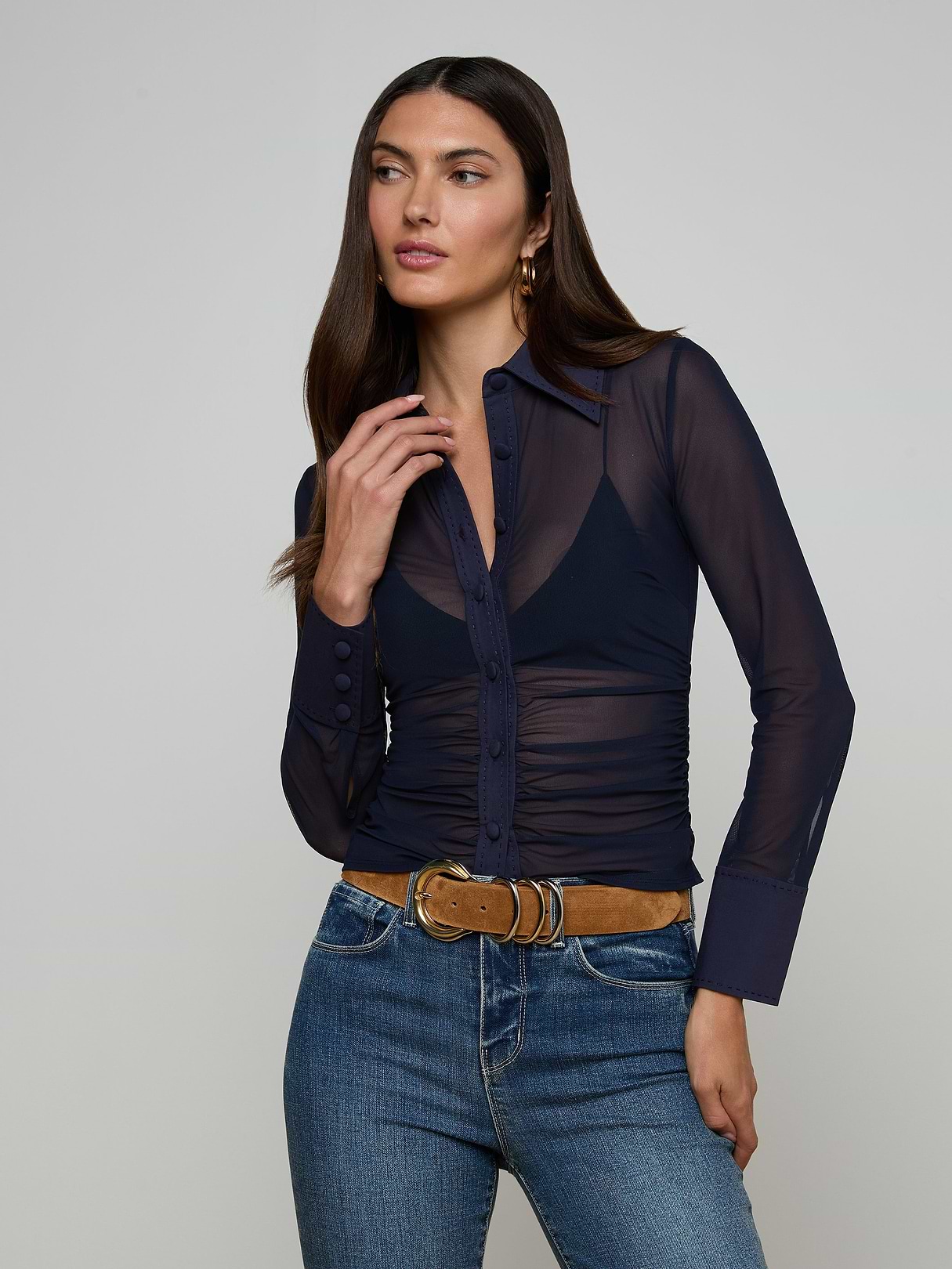 Isola Mesh Blouse in Midnight | L'AGENCE
