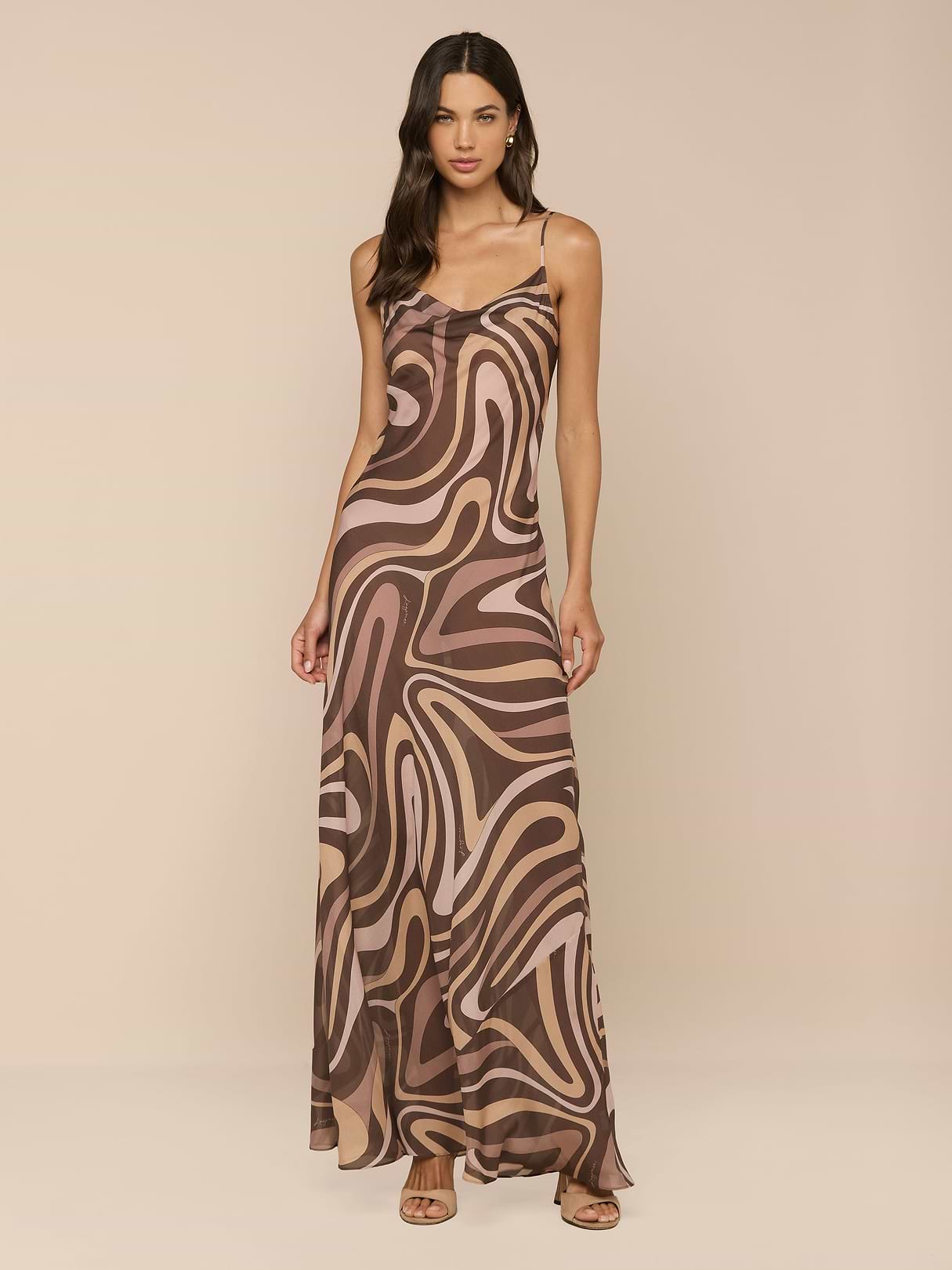 brown silk maxi dress Carolyn Chocolate maxi dress in Silk Satin
