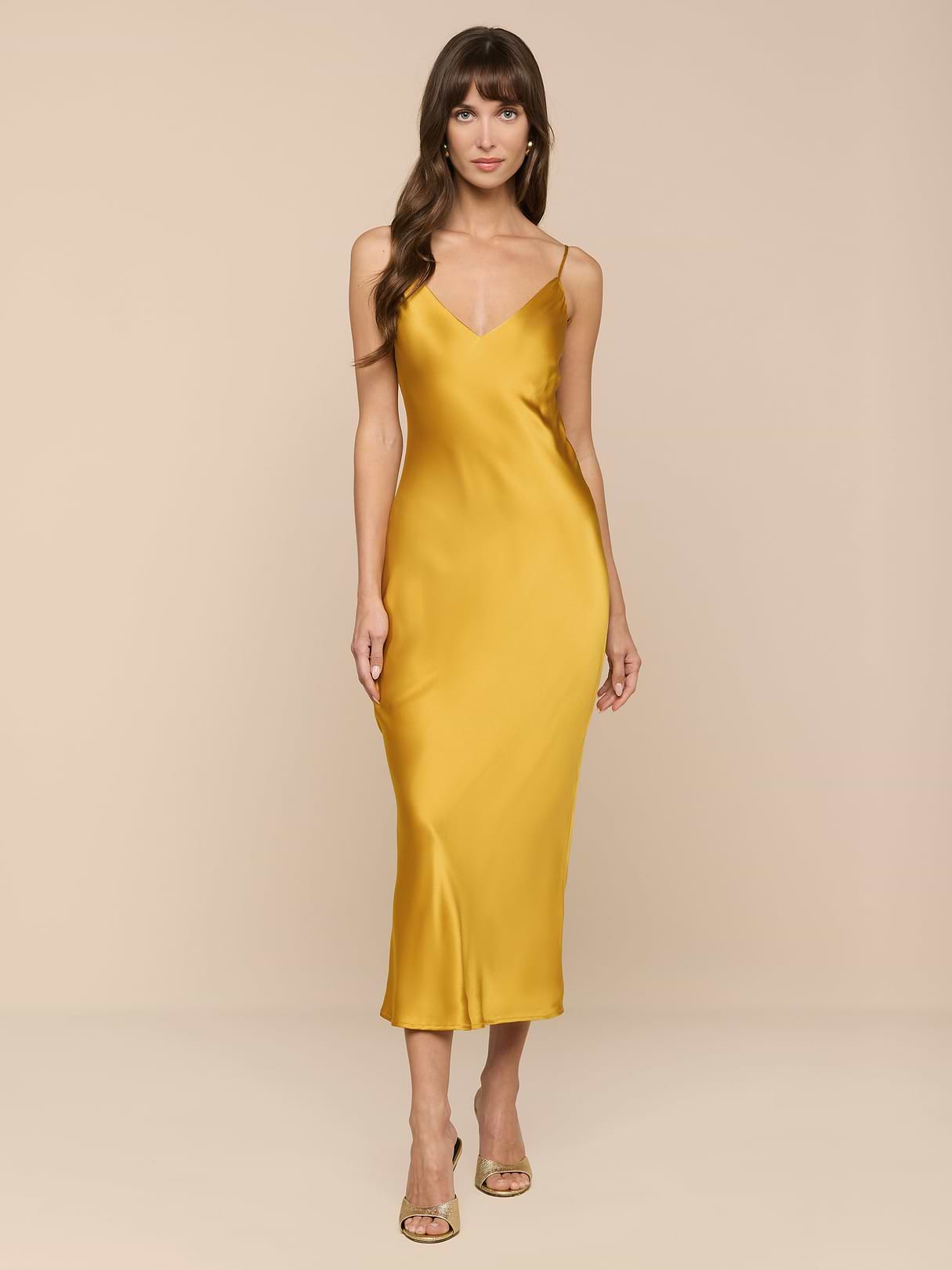 L'AGENCE Seridie Silk Slip Dress In Golden Spice