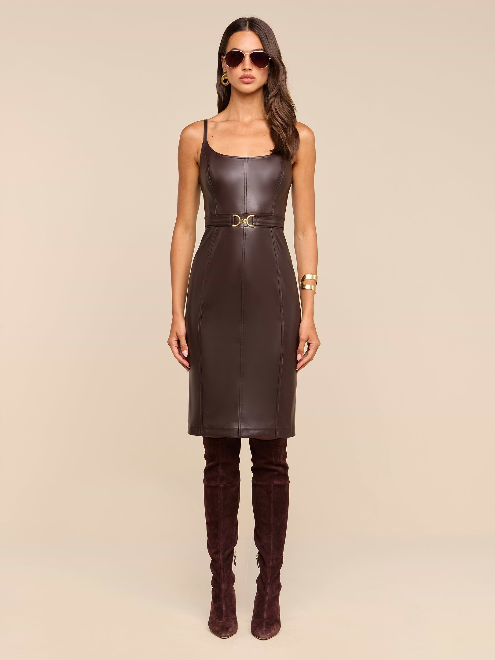 brown leather belt dress L'AGENCE Halia Vegan in Coffee Bean Riles Black Strapless Ruffle cf-color-silver Size:66 Regular dark drama or layer