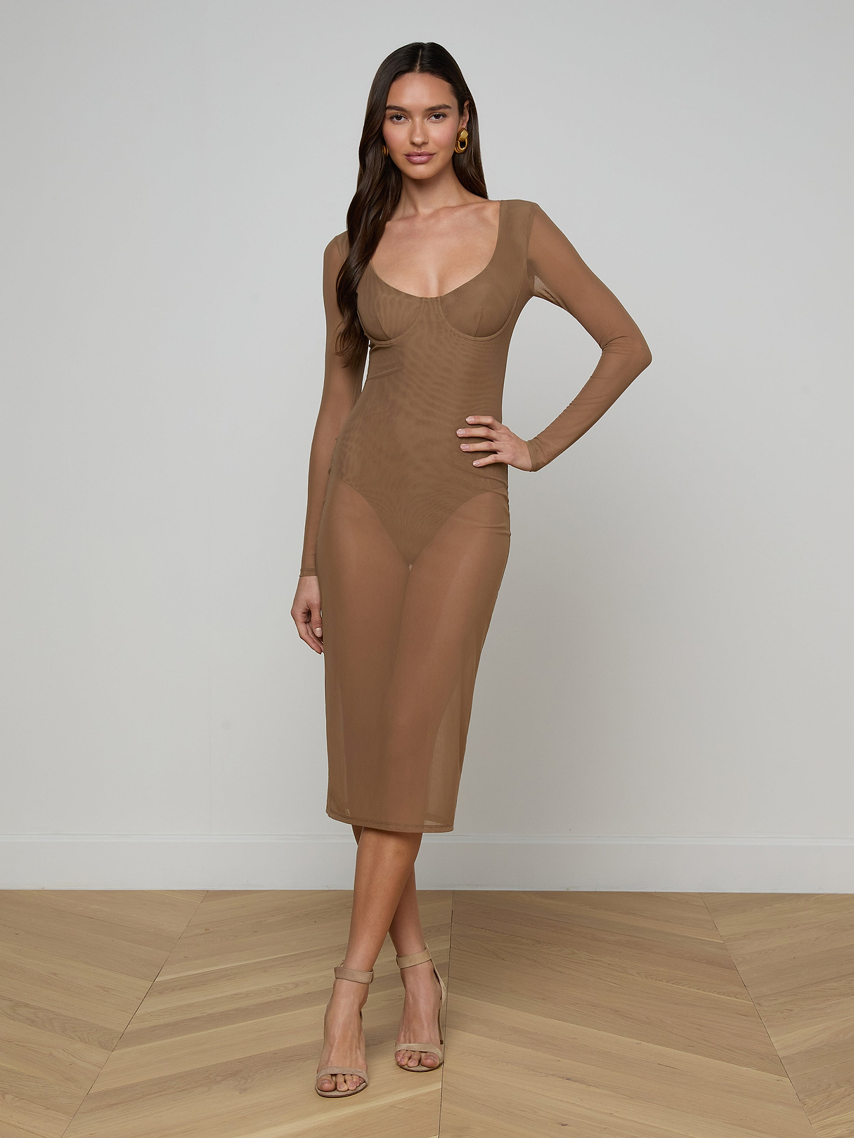 Sorella Mesh Midi Dress in Portabella