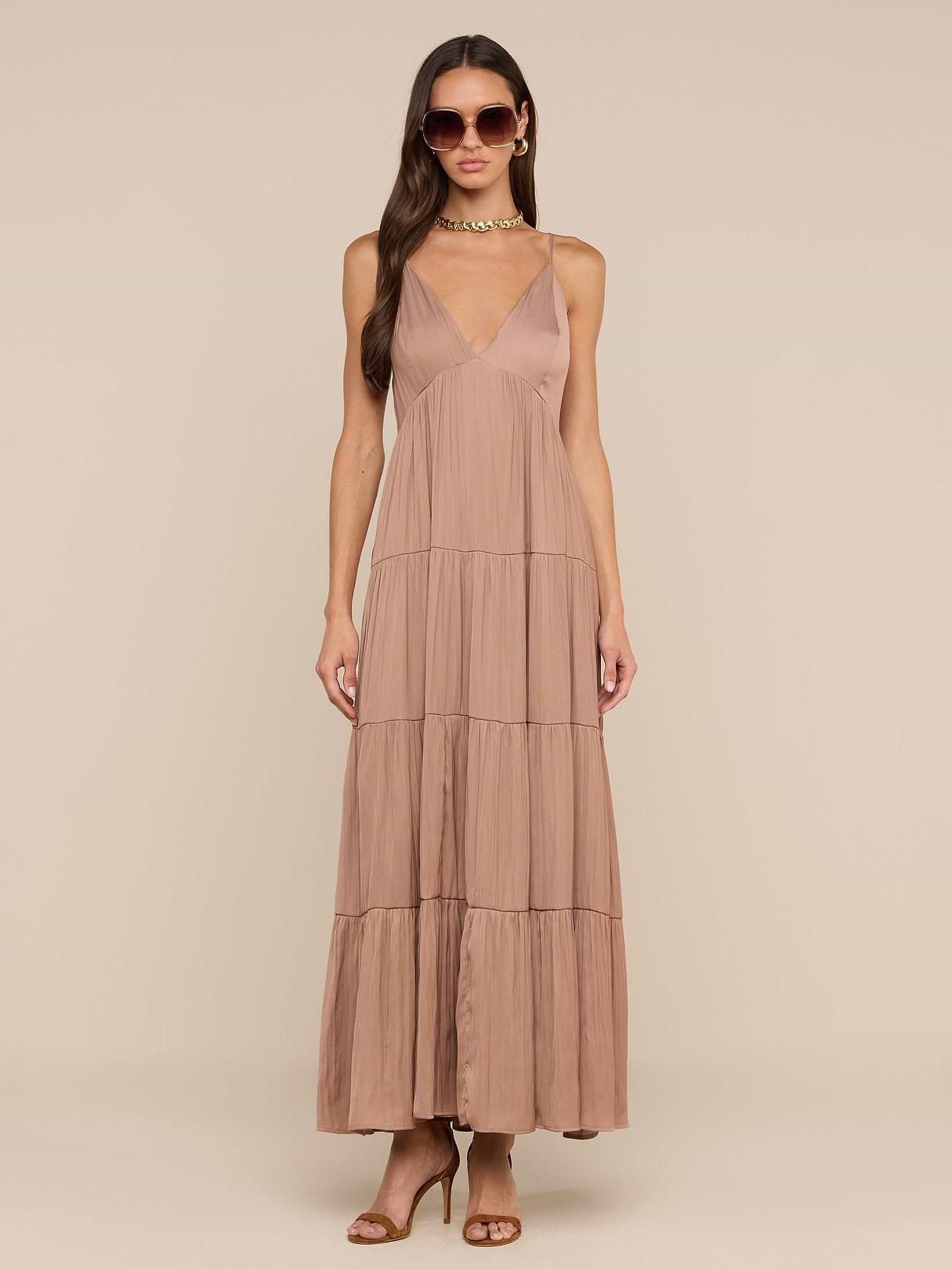 maxi dress brown Lua Tiered Maxi Dress in Hazelnut