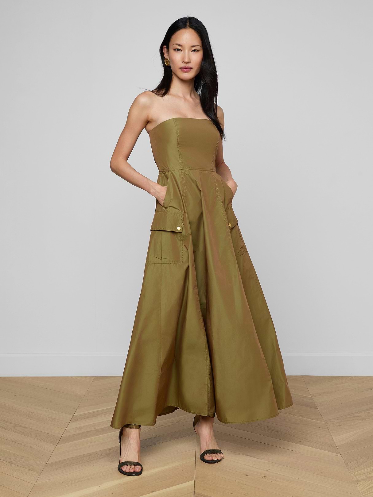 nessa satin pleated dress A.L.C. Nessa One-Shoulder Pleated Gown