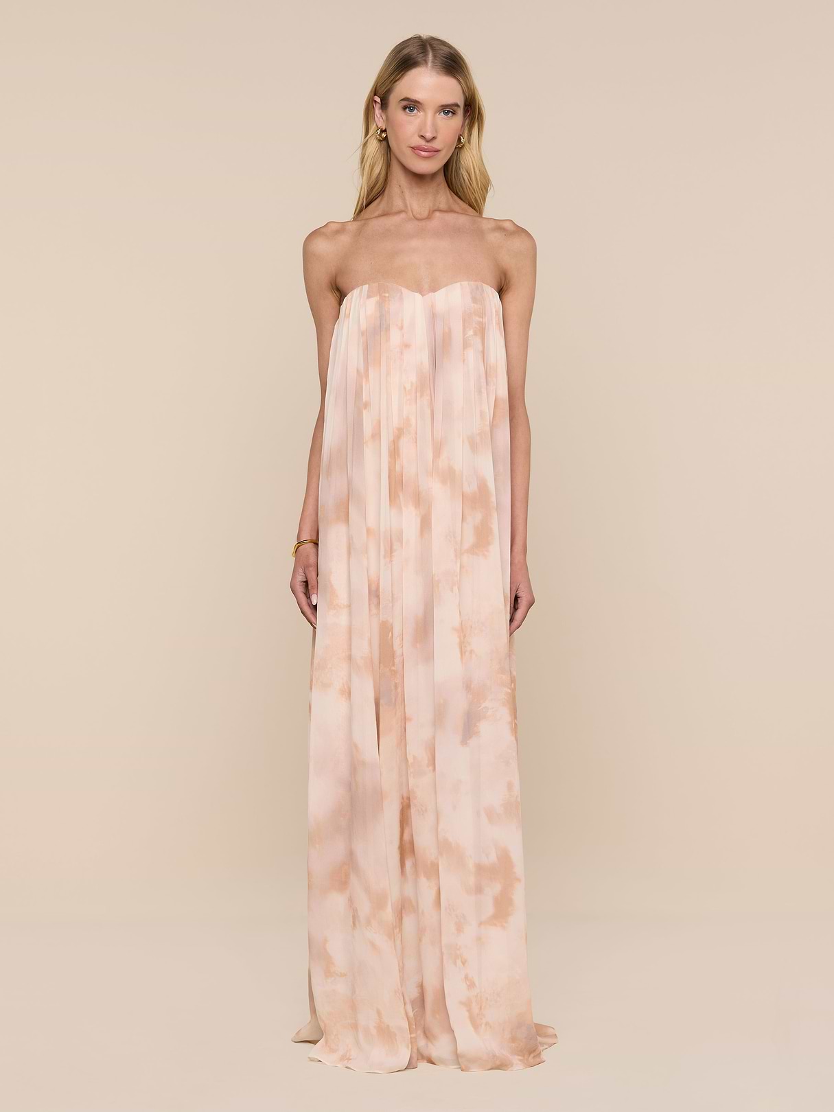 L'AGENCE Raine Strapless Gown In Frappe Multi Tie Dye