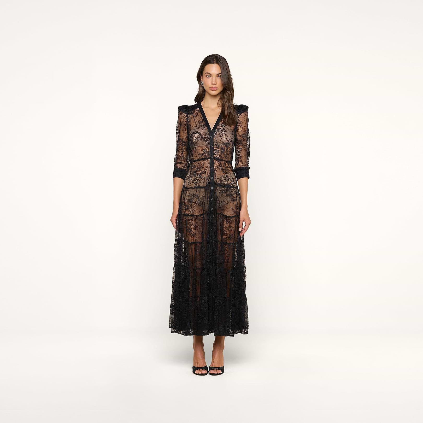 l'agence dress Seraphina Lace Tiered Maxi Dress, Black, Women's, S PDF Pattern supportive fit satin embellished corset dress Size:US4 - Preorder