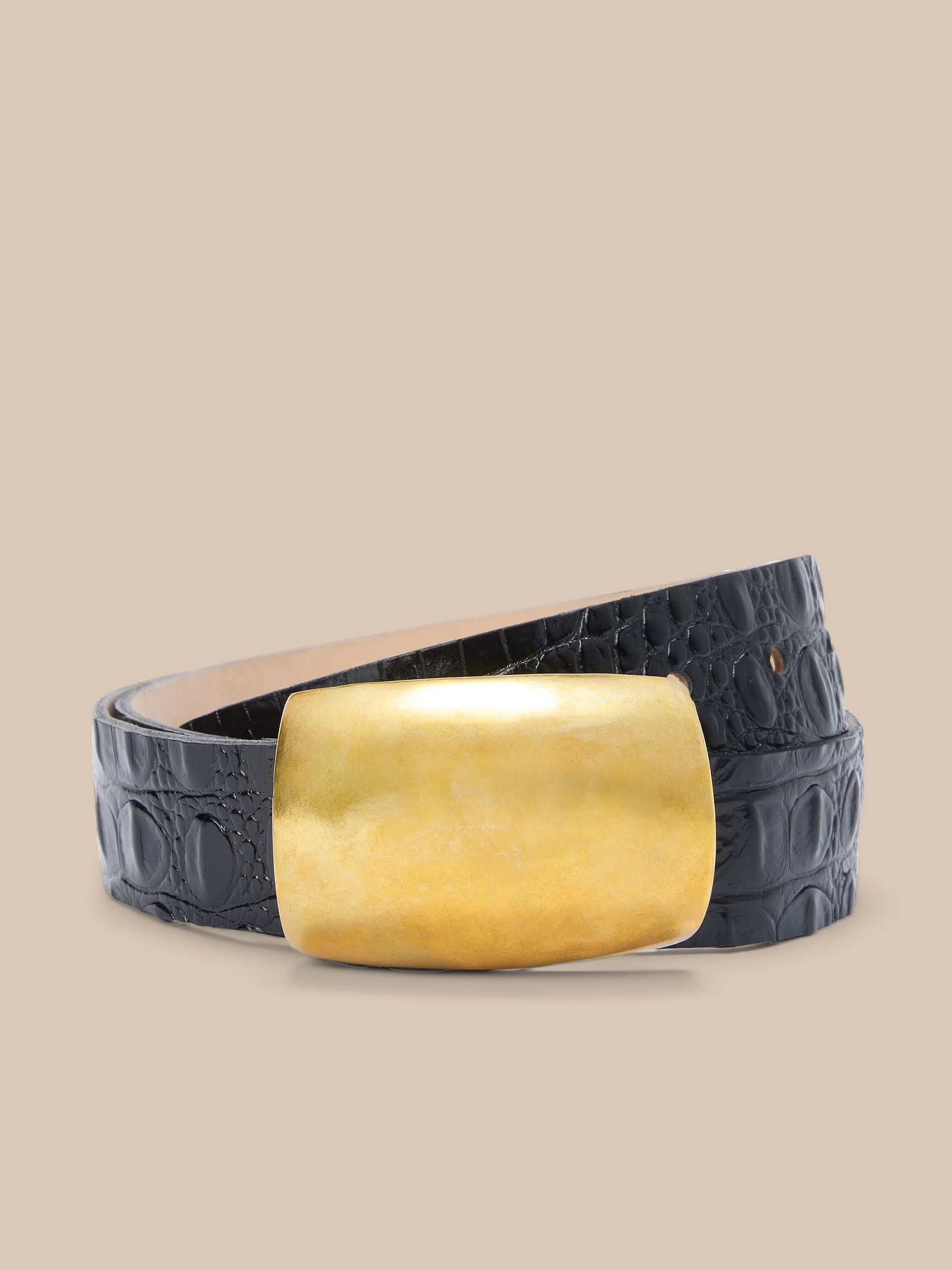 Milou Belt in Black Croc Embossed/Gold | L display picture 3