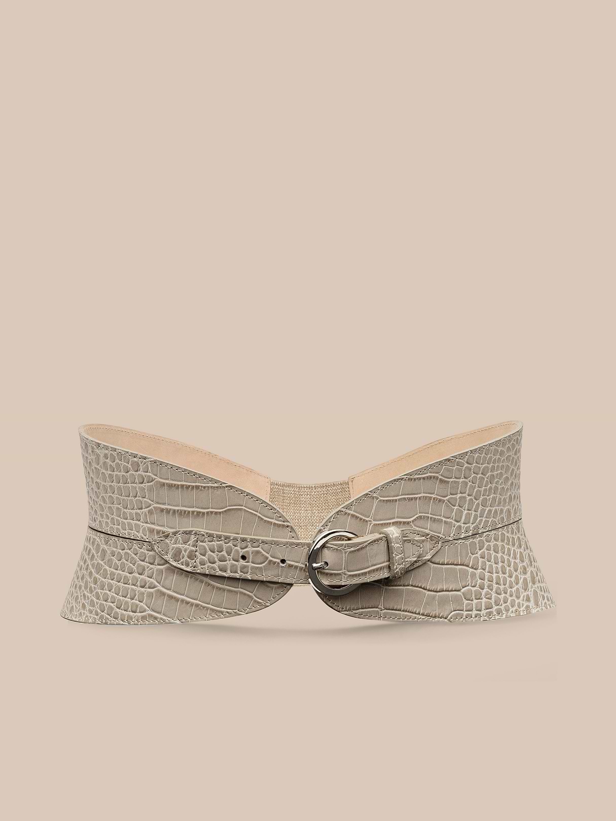 Alexandra Croc-Embossed Corset Belt in Ivory Croc Embossed | L'AGENCE