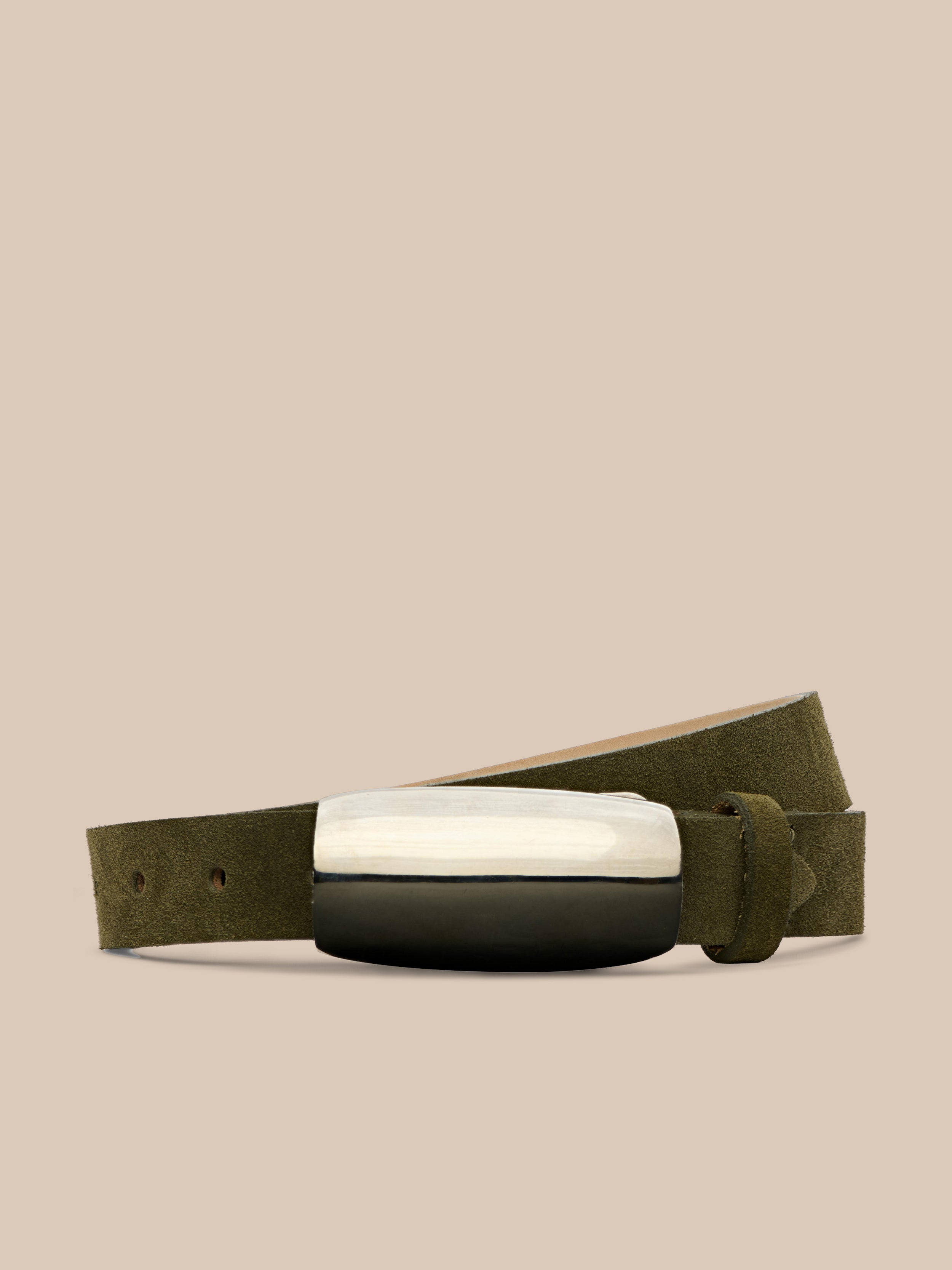 B-Low The Belt Suede Belt with Gold Buckle - Sage Green Leather Belt Olive Ladies Belt Suede Squared Buckle in Old  main image 4