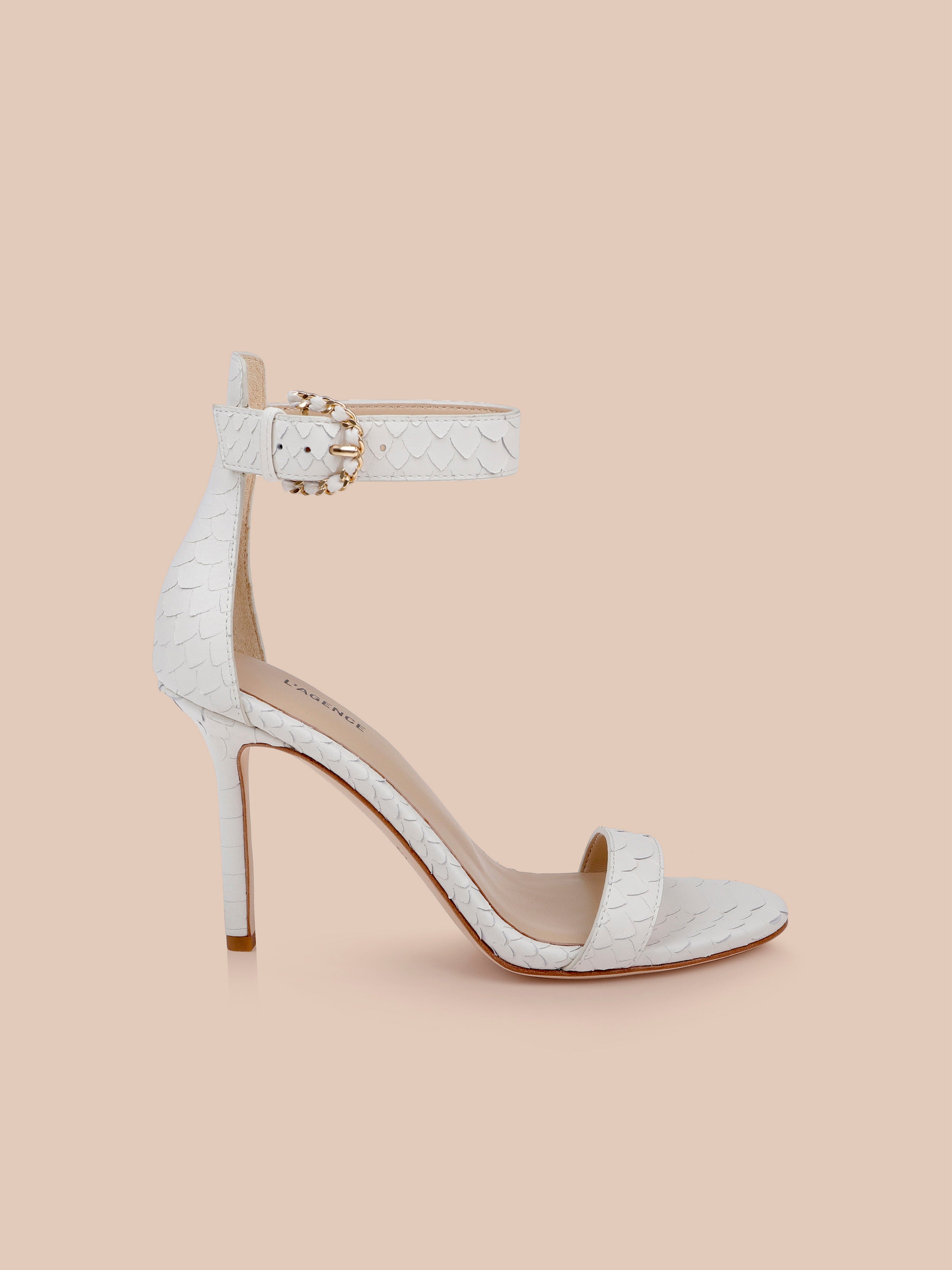 Gisele Leather Sandal in White Snake | L