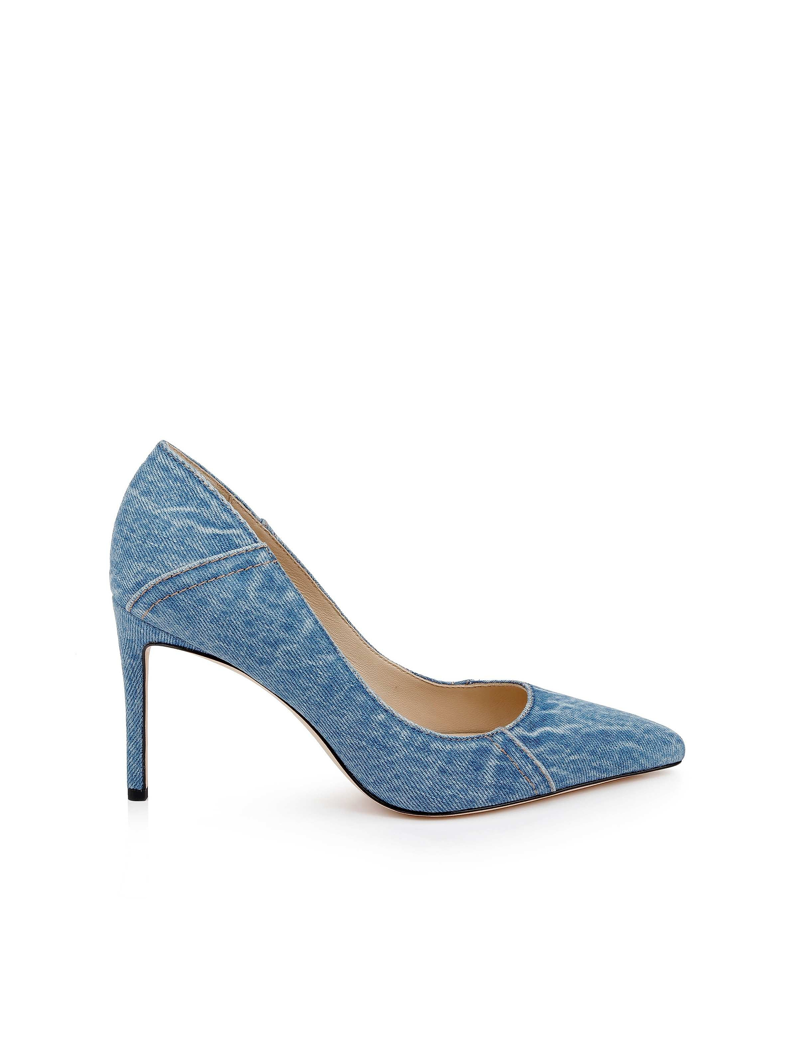 LA1816_MAELLE_LIGHTDENIM_01.  CM Vintage 80s Designer Leather Denim Twill Blue Jeans Cone Heels Pumps 8.5 main image 0
