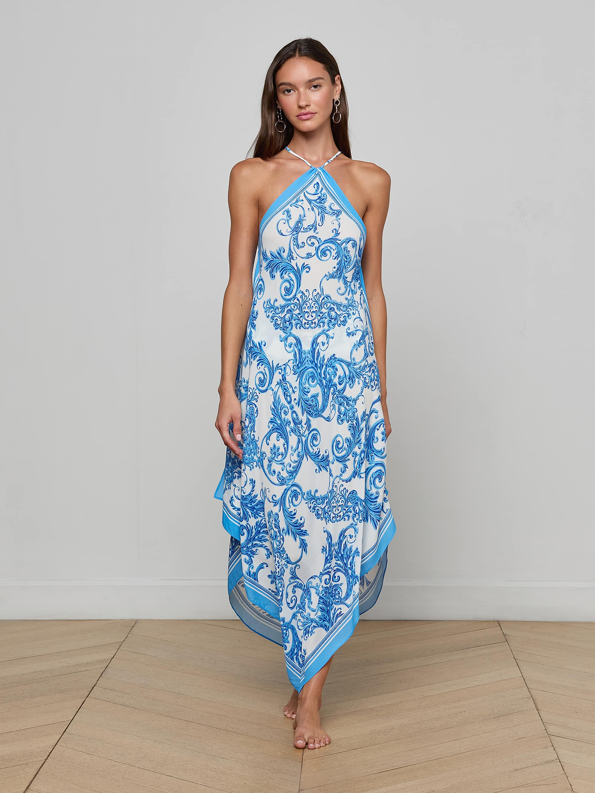 swirl print mesh tie dress Elise Cover-Up Dress in Baroque Blue