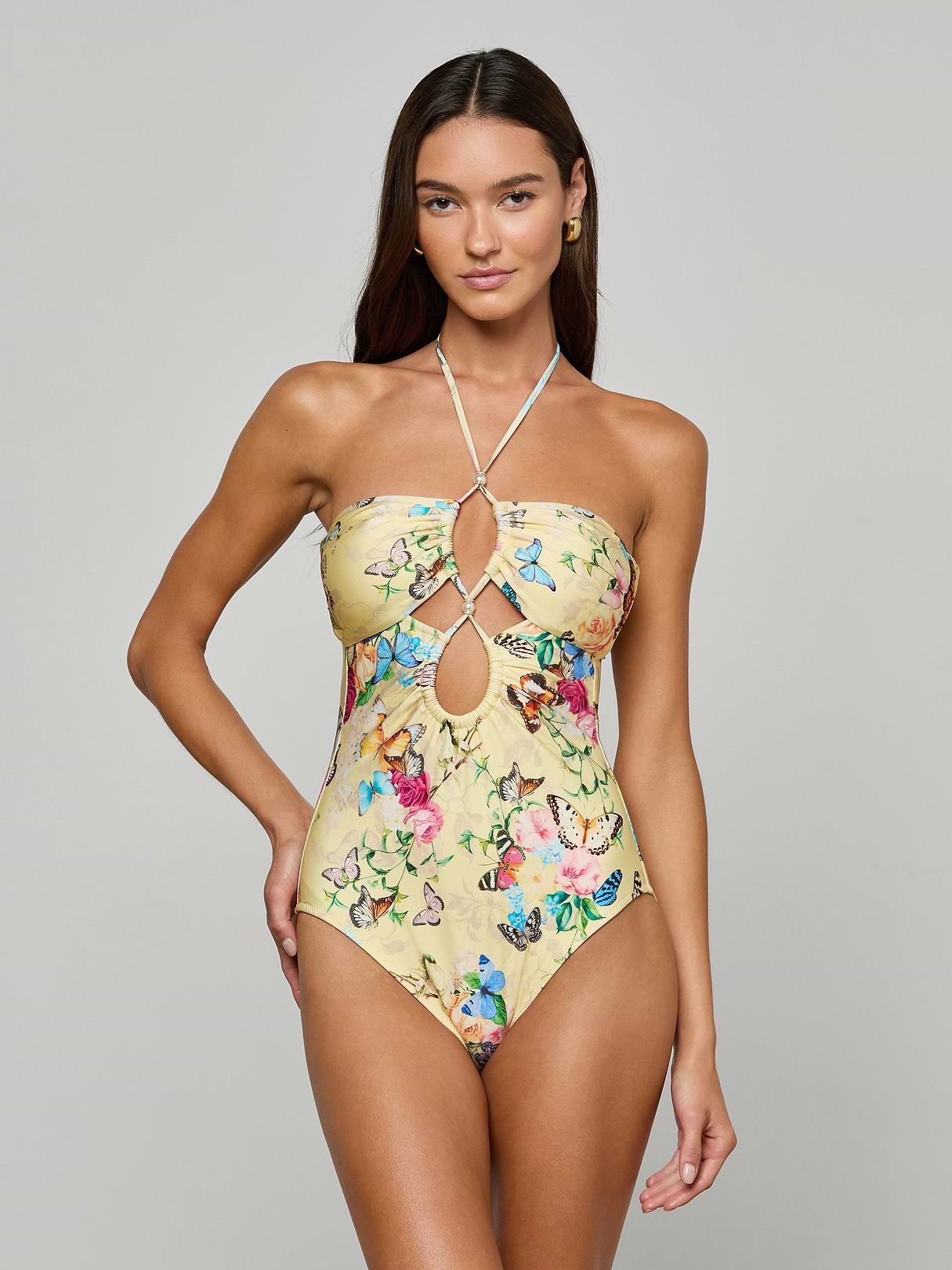 Shiva One-Piece Swimsuit in Pale Yellow Garden Butterflies | L'AGENCE
