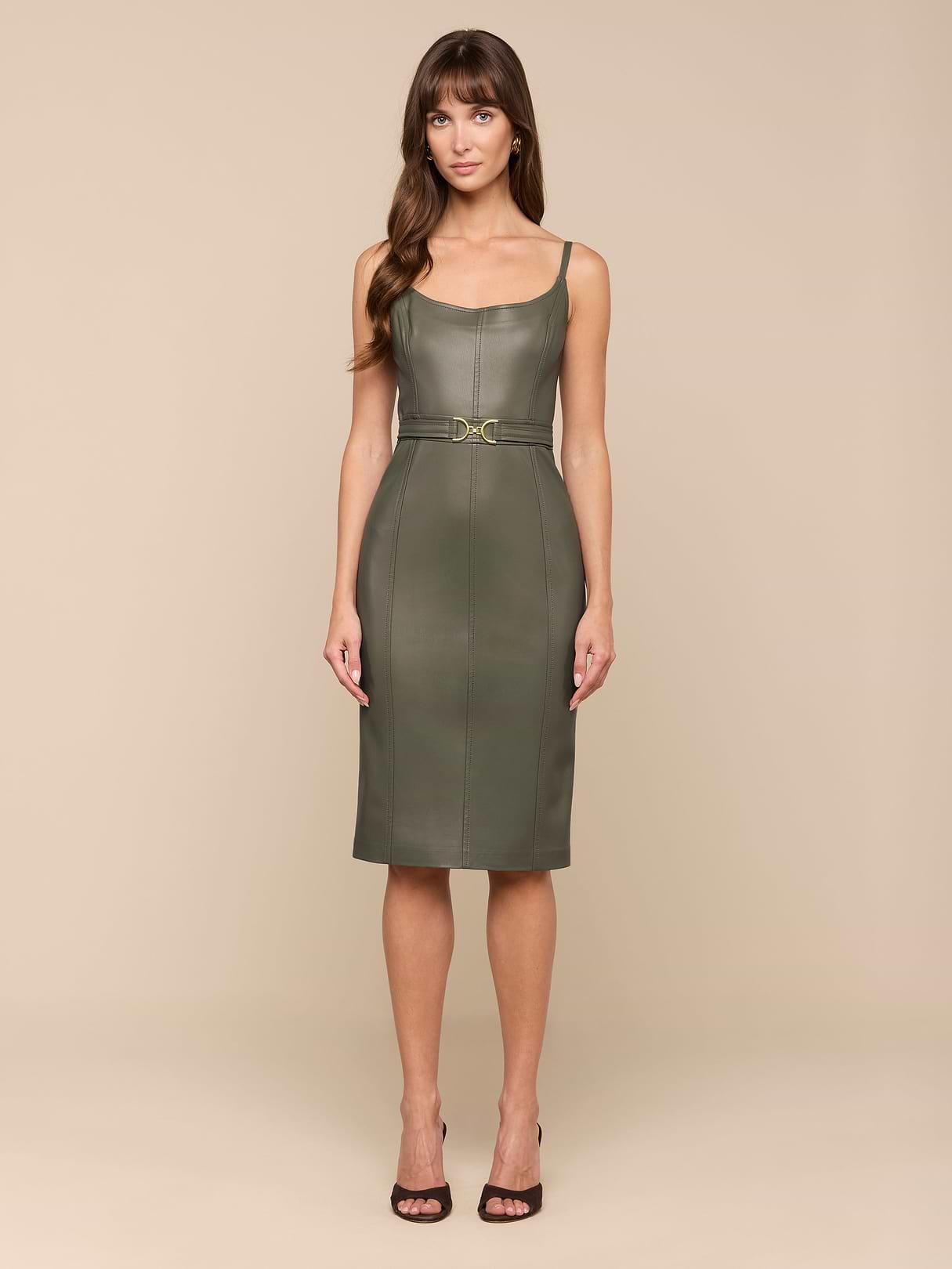 leather dress green L'AGENCE Halia Vegan In Smokey Olive USW422024MonDay and more. INSPIRE CHIC Women's Asymmetrical Size:6'0