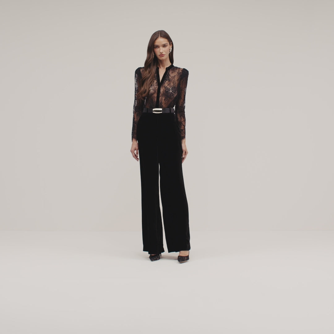 Dorothea Velvet Lace Blouse in Black | L'AGENCE