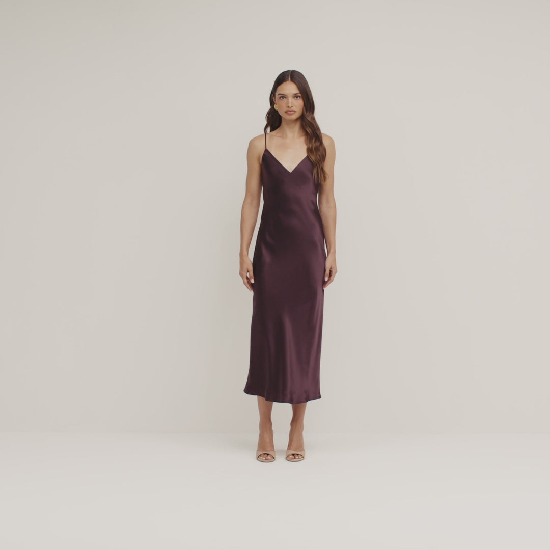 Seridie Silk Slip Dress in Dark Syrah