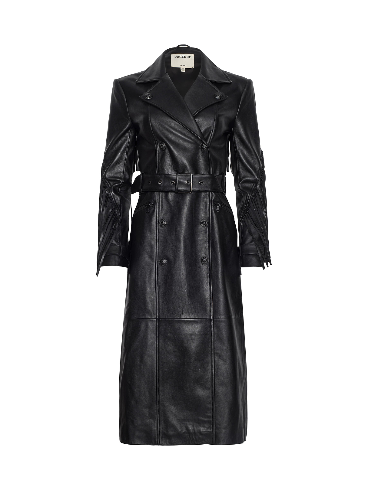 Celina Fringed Leather Trench in Black | L'AGENCE