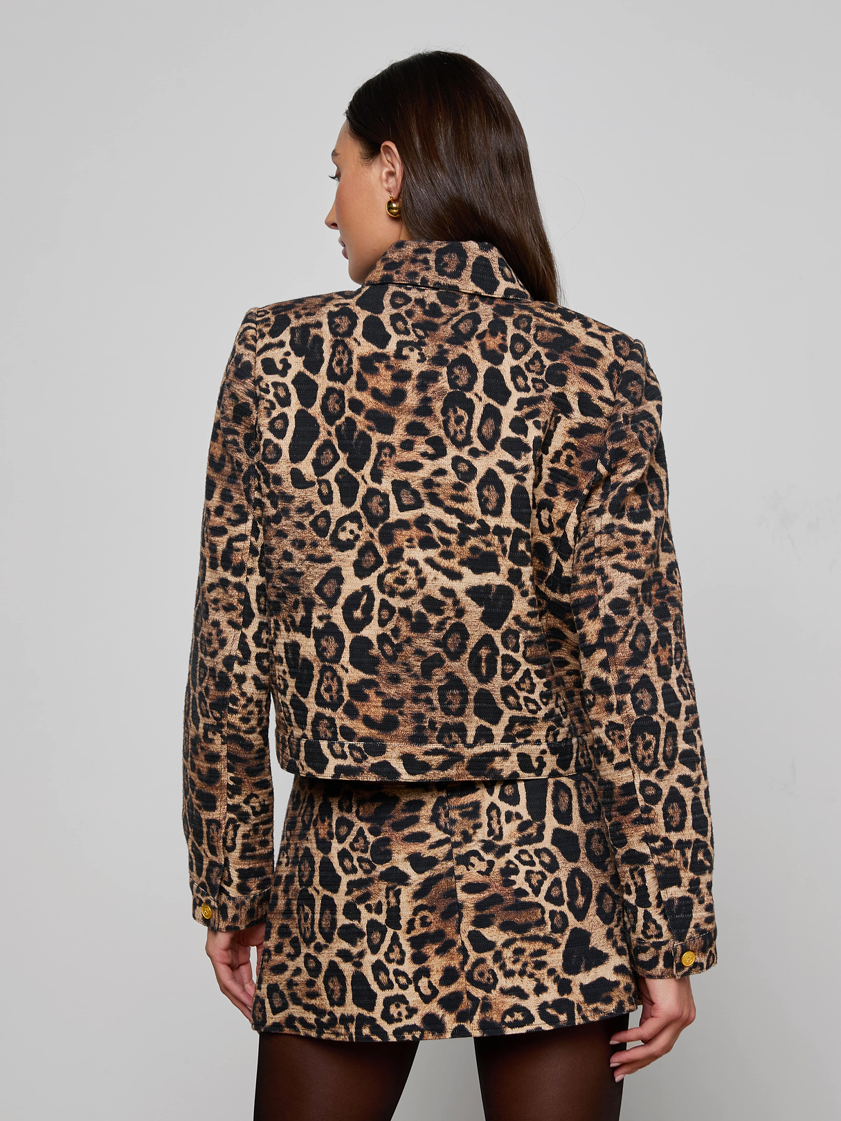 Nyx Cropped Jacket in Brown Multi Patch Leopard | L'AGENCE