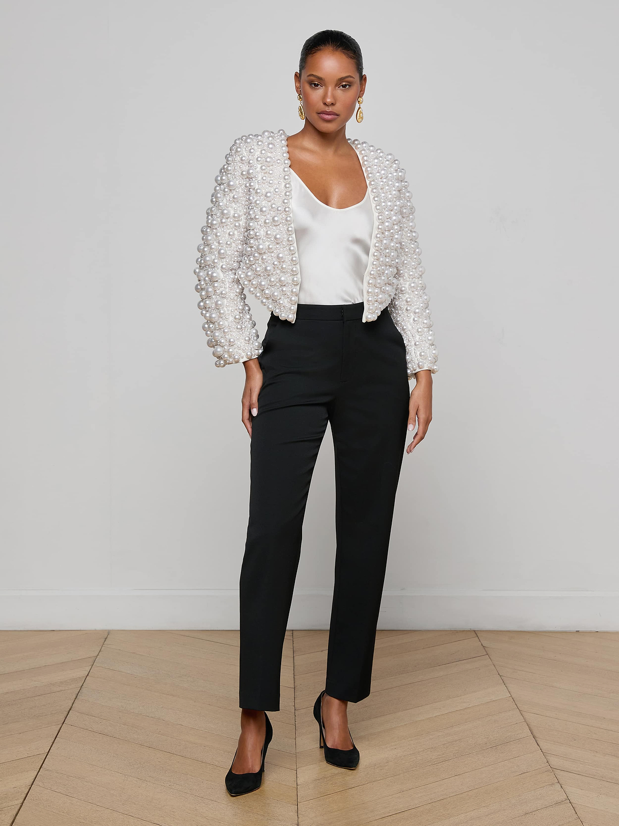 Belle Oversized Pearl Jacket in Ivory Mixed Pearls | L'AGENCE