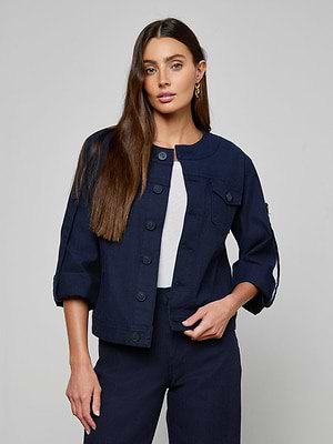 navy blue dress with denim jacket Denim Dress Jacket And Dress Combo Polka Dot Blue Dress With Jean Jacket Jacket With Pearl