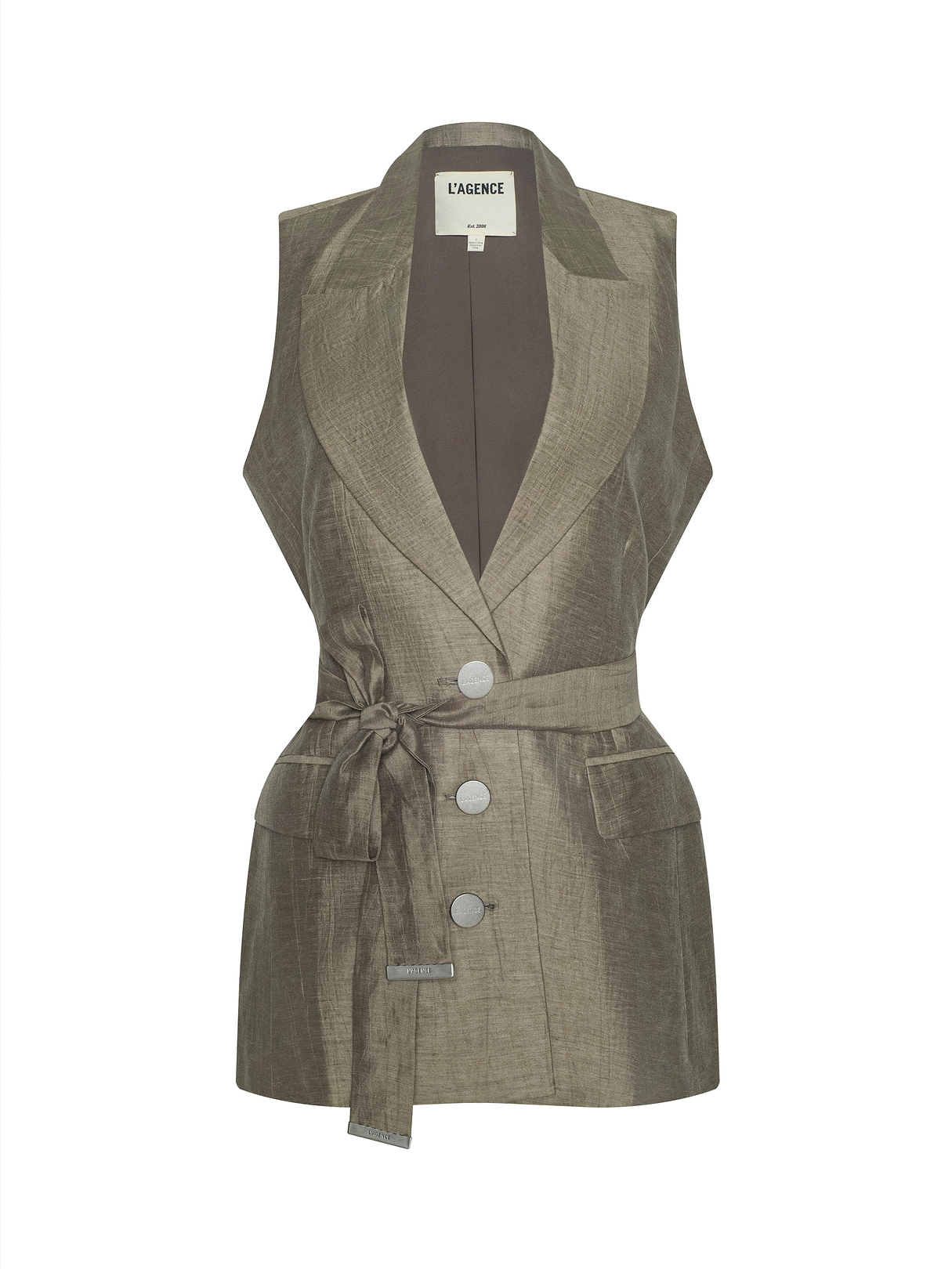 Harper Linen-Blend Vest in Grey Taupe | L'AGENCE