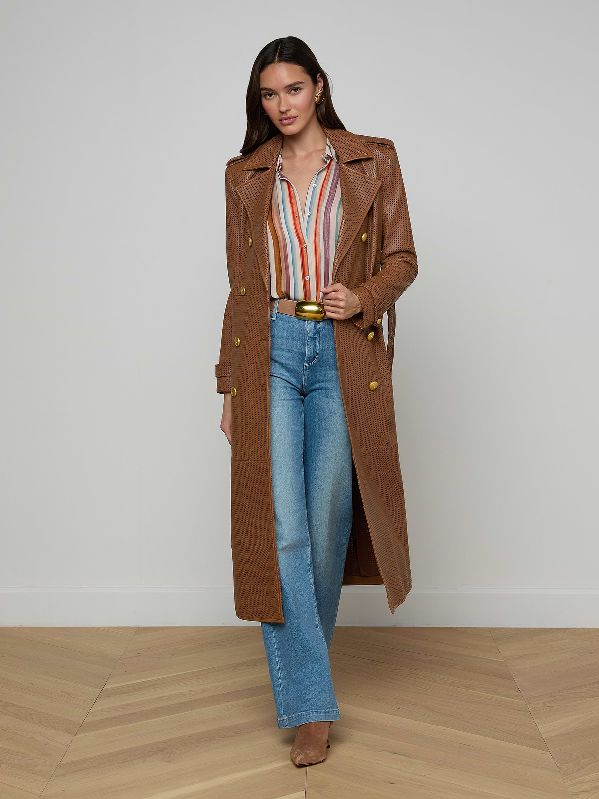 ジャケット・アウター CELINE Long Coat 90% Camel Leather L Celina Leather Trench Coat in Black | L'AGENCE